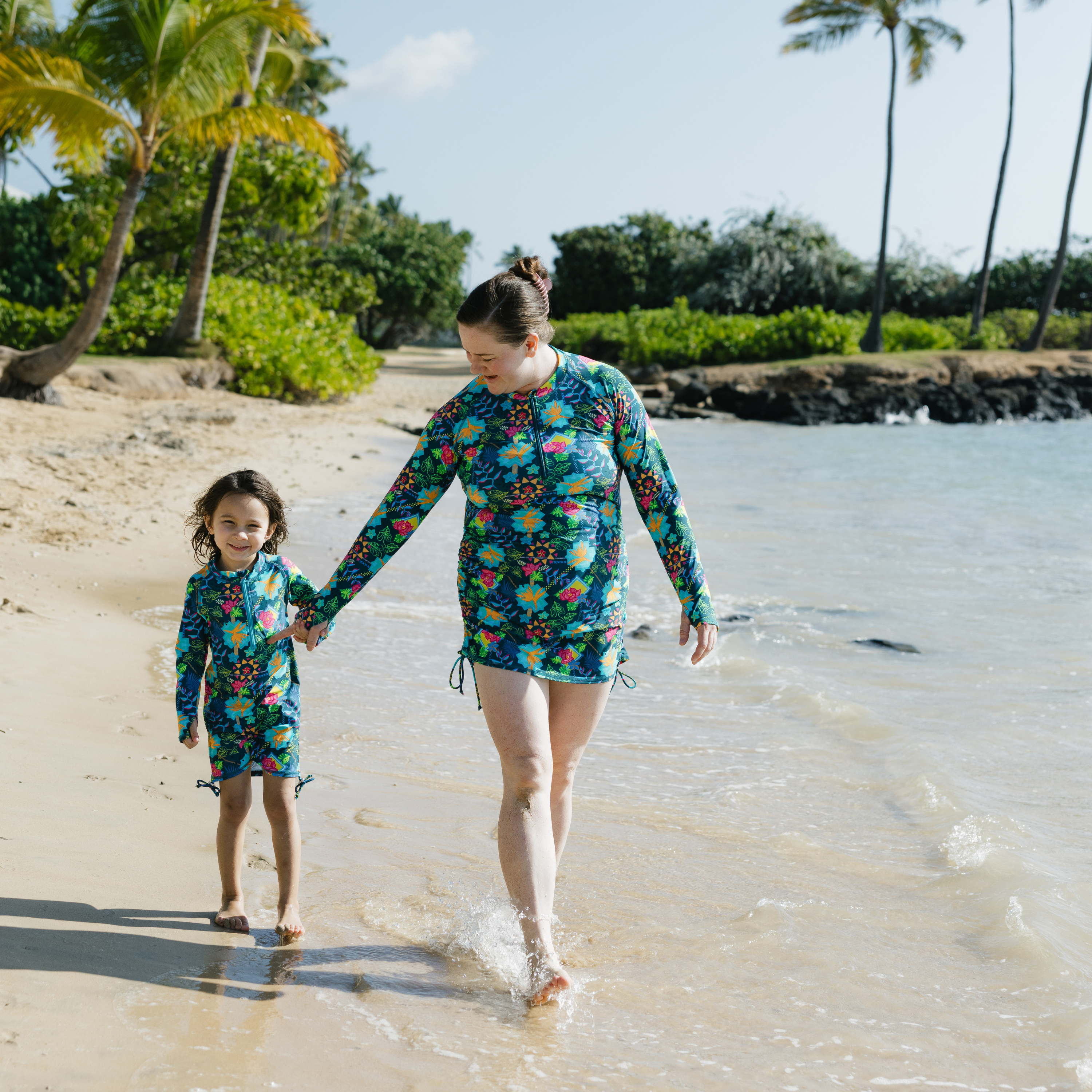 Girls Long Sleeve Swim Dress Cover Up | "Summer Max"-SwimZip UPF 50+ Sun Protective Swimwear & UV Zipper Rash Guards-pos2