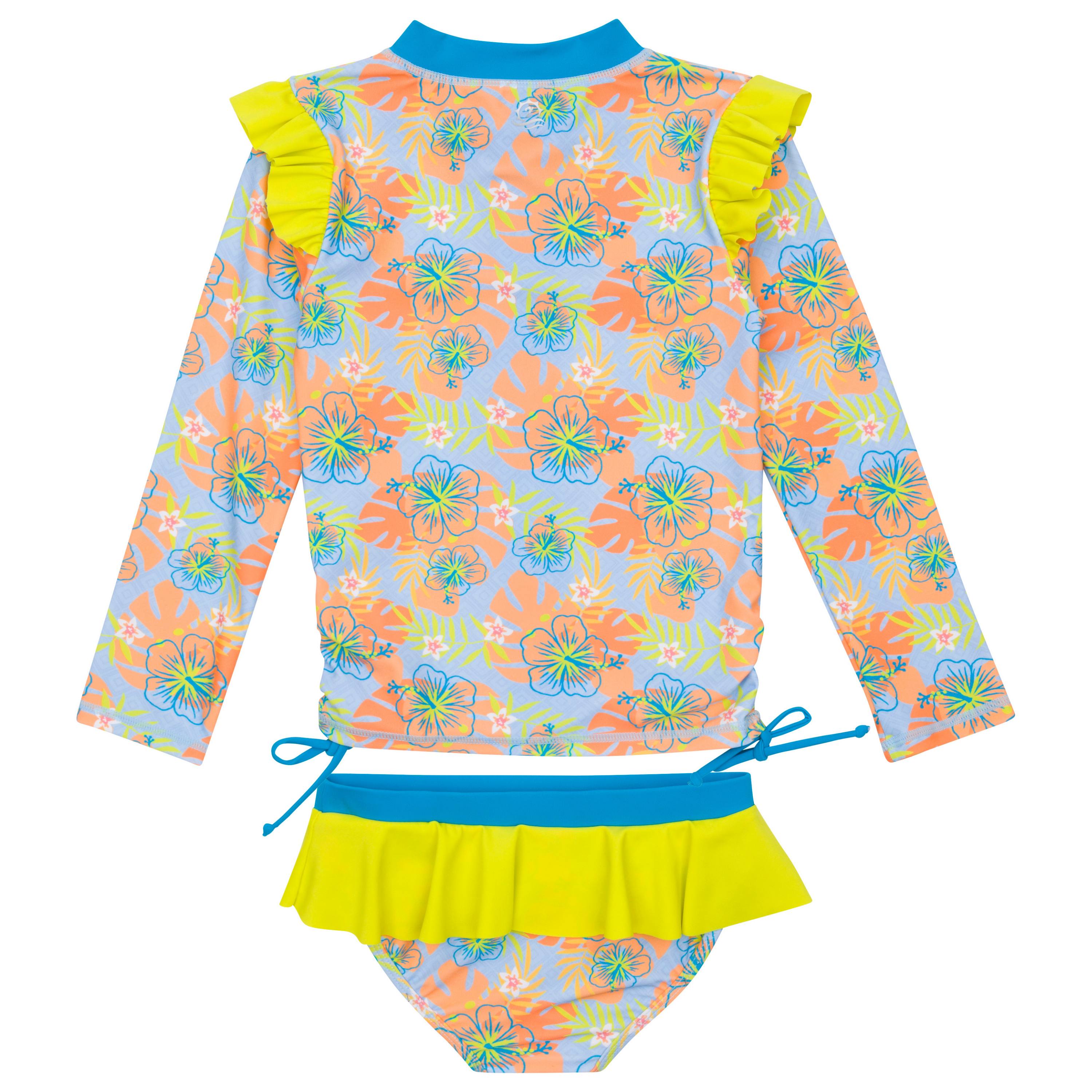 Girls Long Sleeve Rash Guard Ruffle Bottom Swimsuit Set (2 Piece) | "Groovy"-SwimZip UPF 50+ Sun Protective Swimwear & UV Zipper Rash Guards-pos7