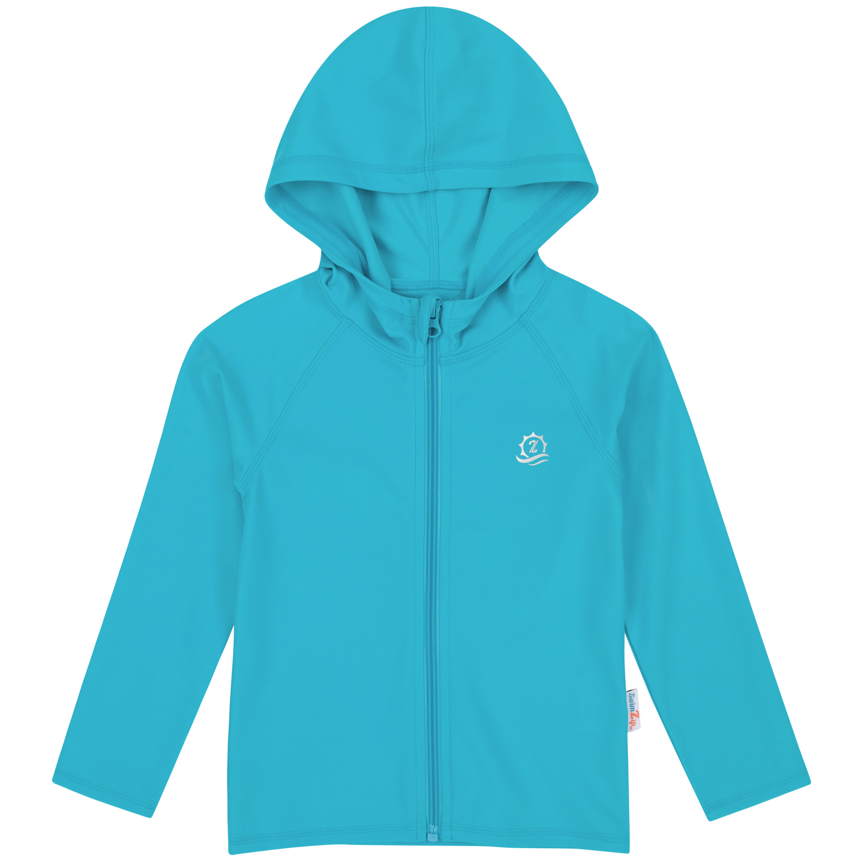 Kids Hooded Long Sleeve Zipper Rash Guard Swim Shirt | "Scuba Blue"-6-12 Month-Scuba Blue-SwimZip UPF 50+ Sun Protective Swimwear & UV Zipper Rash Guards-pos1