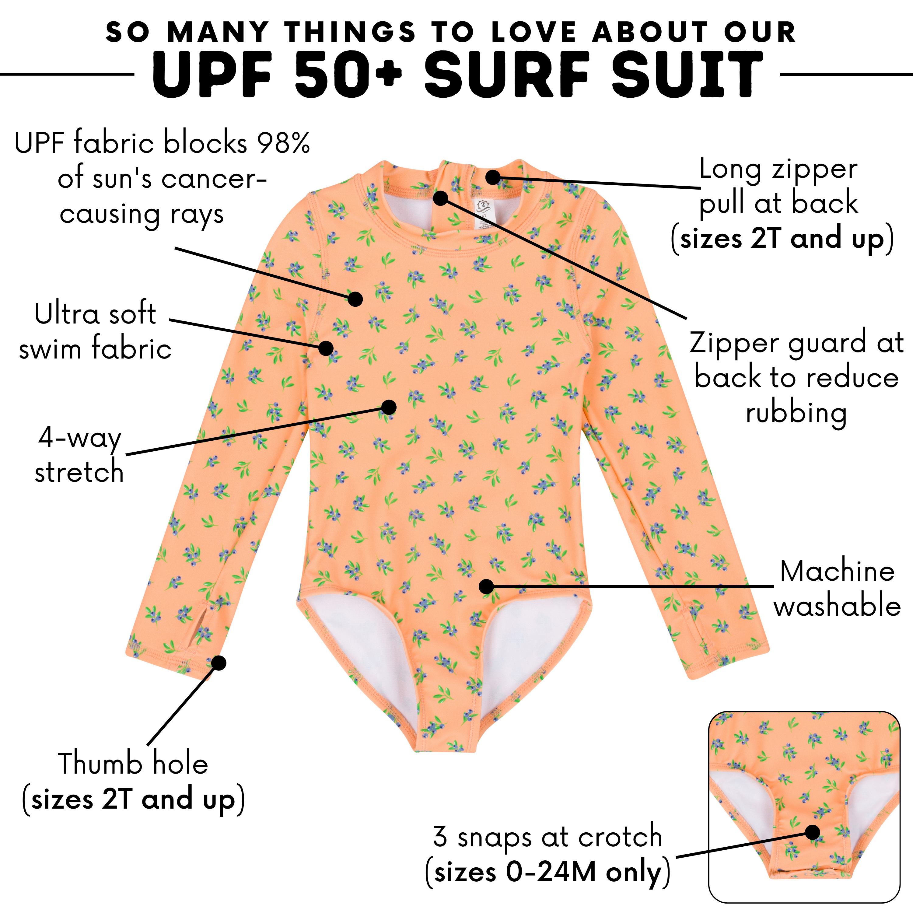 Girls Long Sleeve Surf Suit (One Piece Bodysuit) | "Berry Bliss"-SwimZip UPF 50+ Sun Protective Swimwear & UV Zipper Rash Guards-pos4