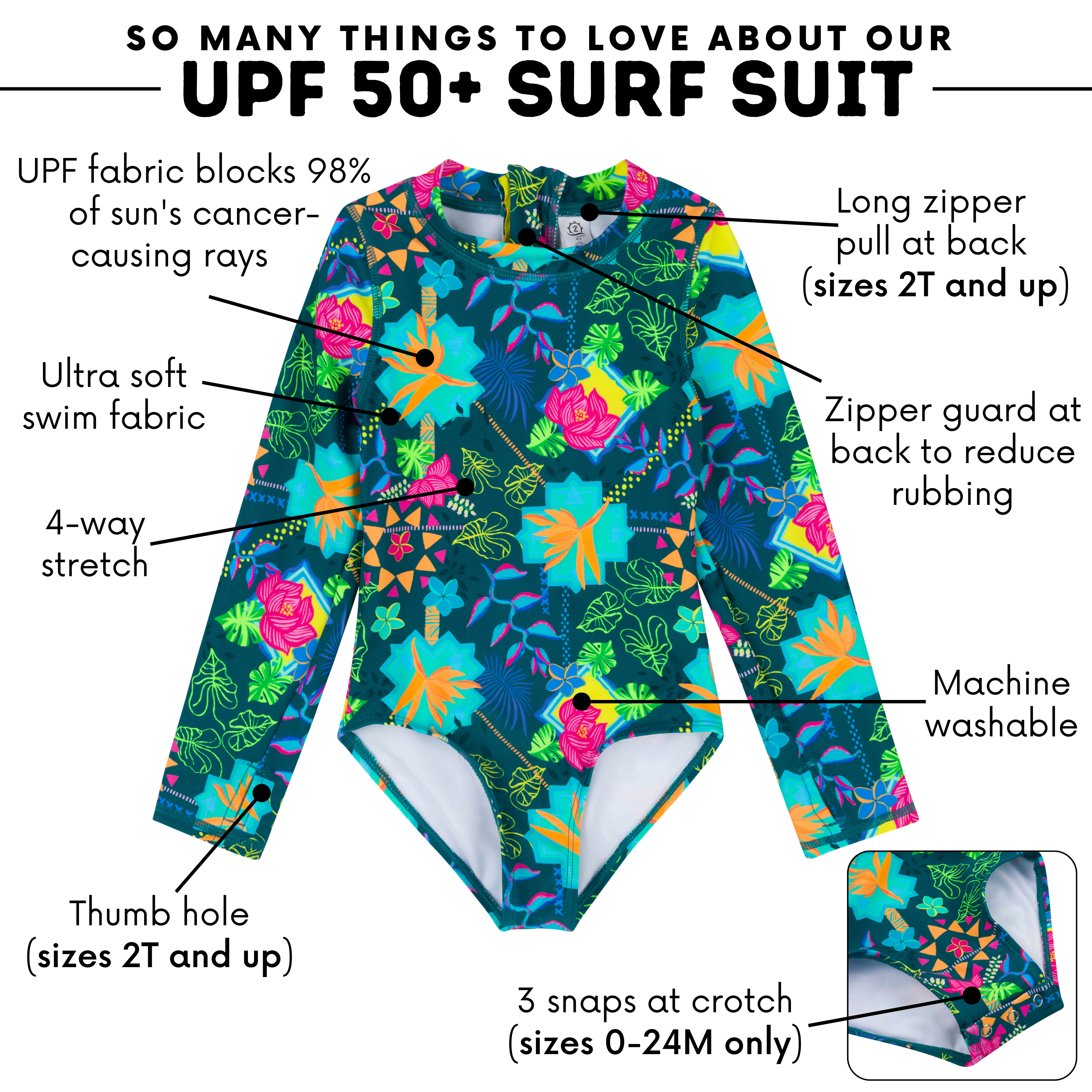 Girls Long Sleeve Surf Suit (One Piece Bodysuit) | "Summer Max"-SwimZip UPF 50+ Sun Protective Swimwear & UV Zipper Rash Guards-pos4