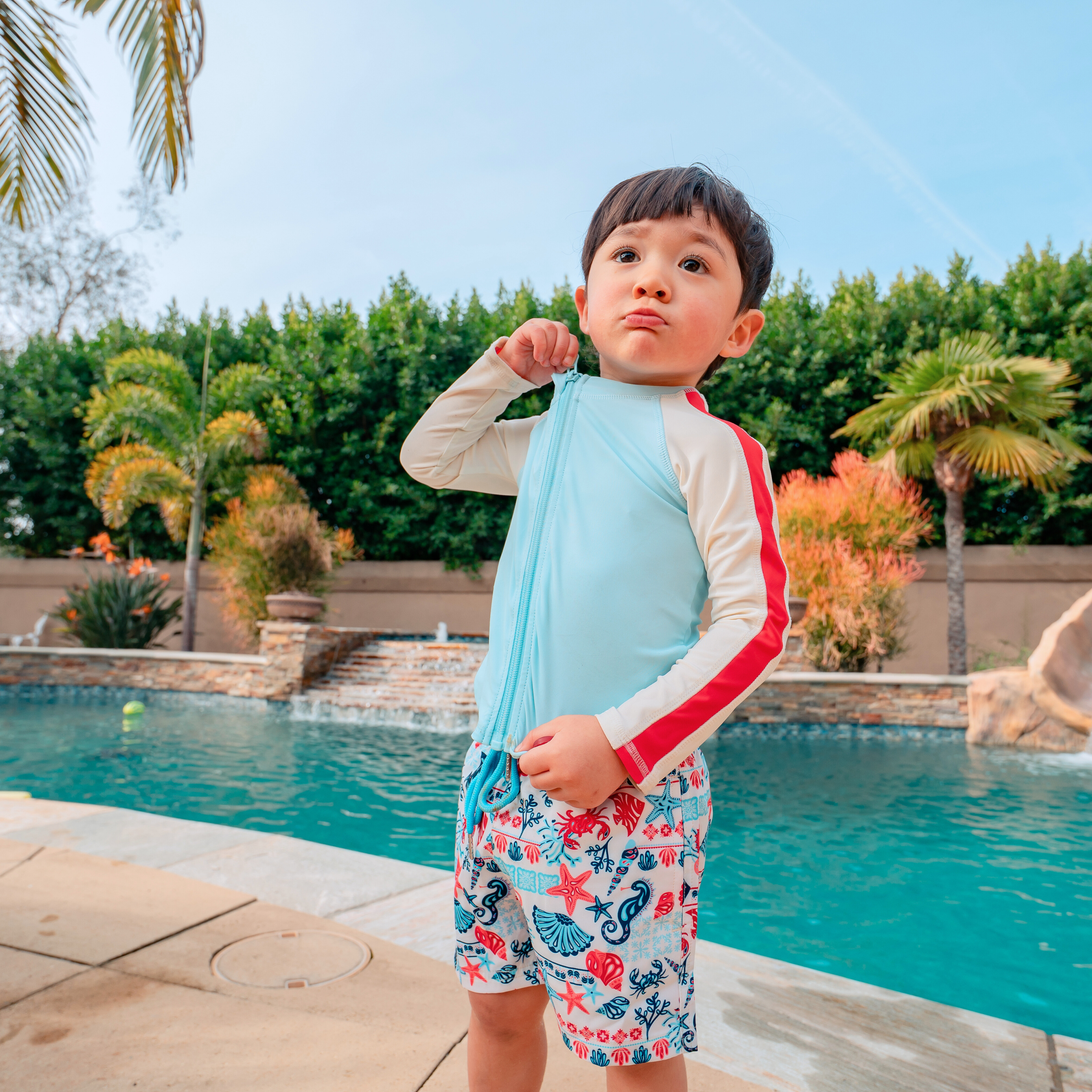 Boys Long Sleeve Zipper Rash Guard and Swim Trunk Set | "Marina"-SwimZip UPF 50+ Sun Protective Swimwear & UV Zipper Rash Guards-pos3