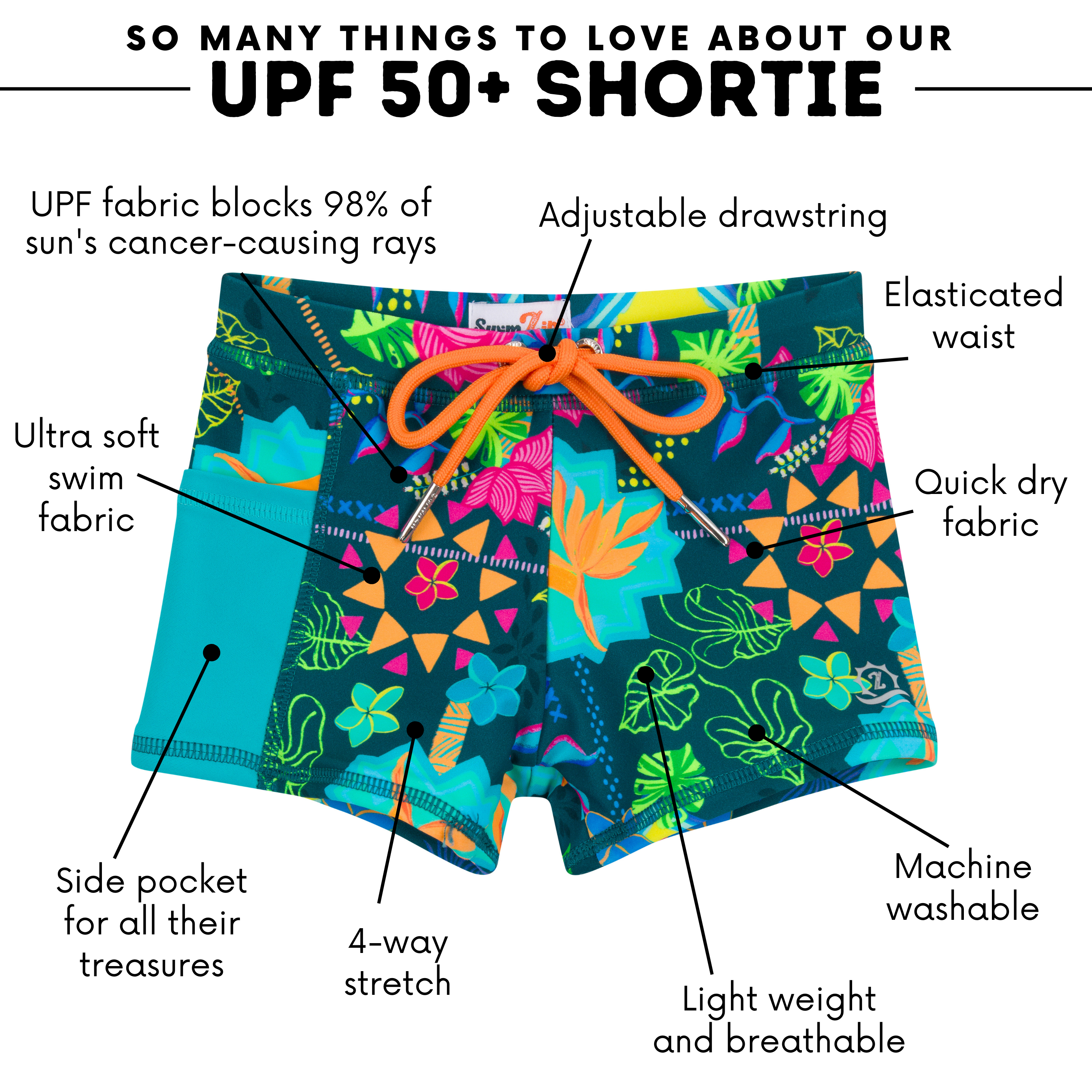 Kids Euro Swim Shorties | "Summer Max"-SwimZip UPF 50+ Sun Protective Swimwear & UV Zipper Rash Guards-pos4