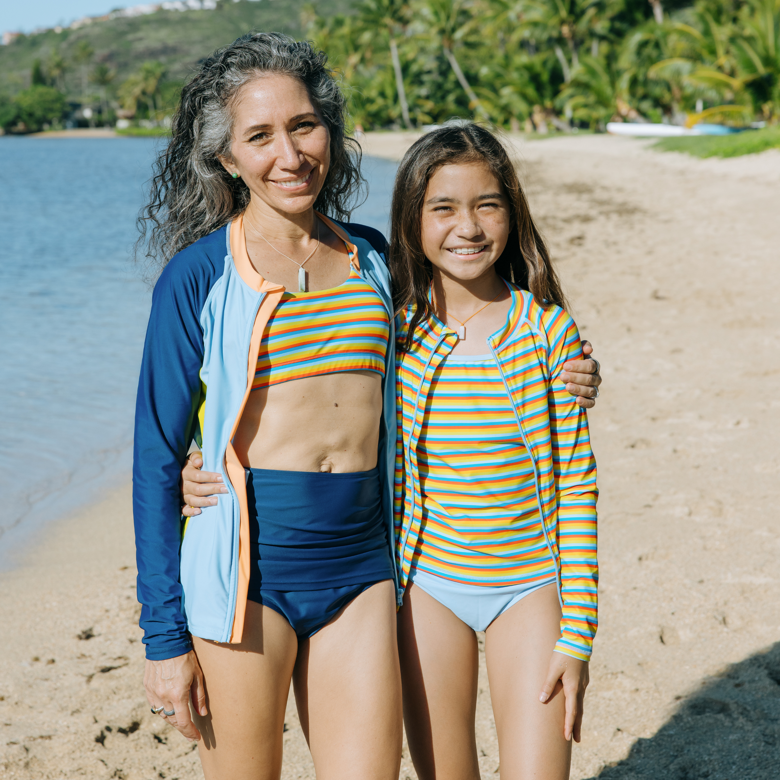 Girls Long Sleeve Rash Guard + Tankini Bikini Set (3 Piece) | "Sunny Stripe"-SwimZip UPF 50+ Sun Protective Swimwear & UV Zipper Rash Guards-pos9