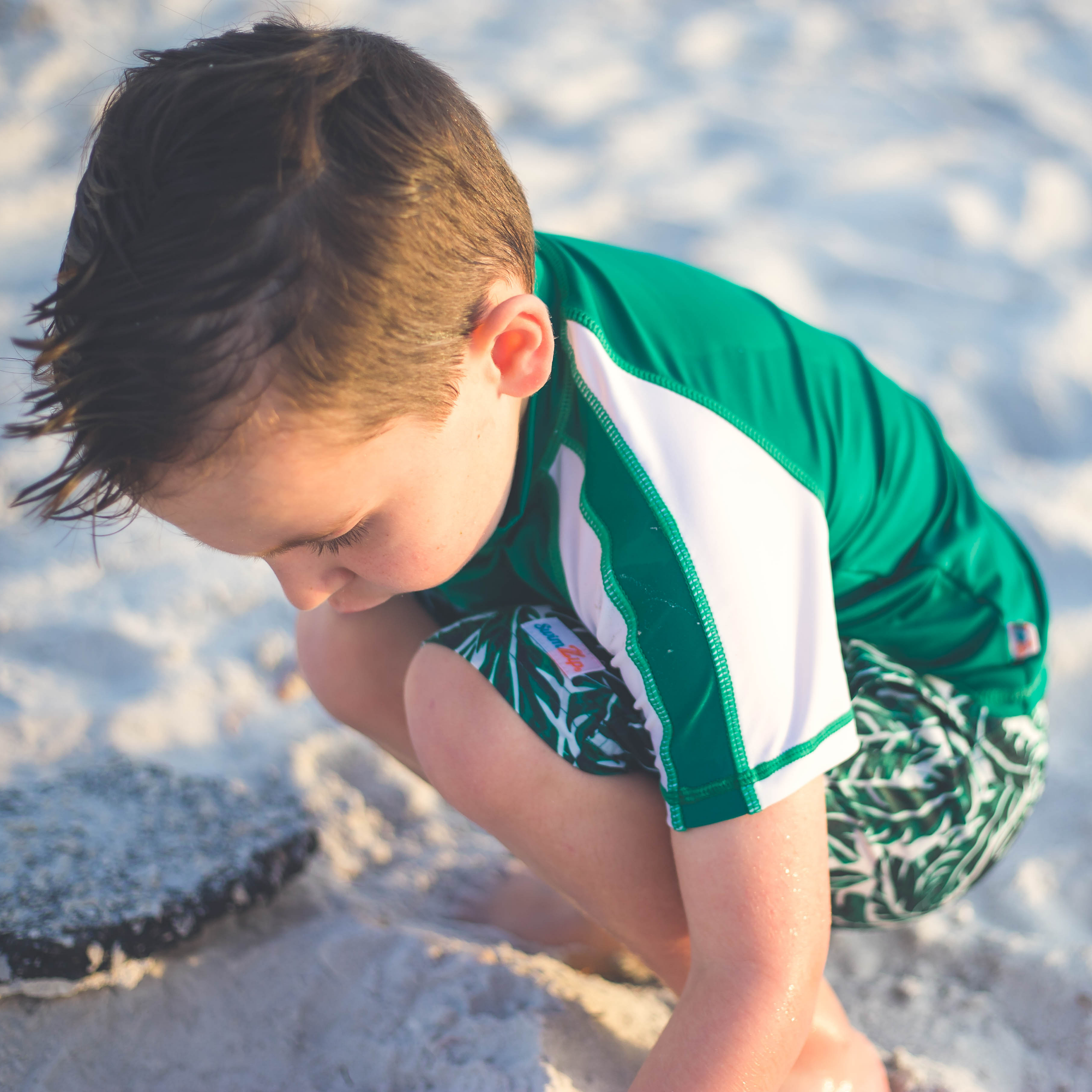 Boys Short Sleeve Zipper Rash Guard and Swim Trunk Set | "Palm Leaf"-SwimZip UPF 50+ Sun Protective Swimwear & UV Zipper Rash Guards-pos6