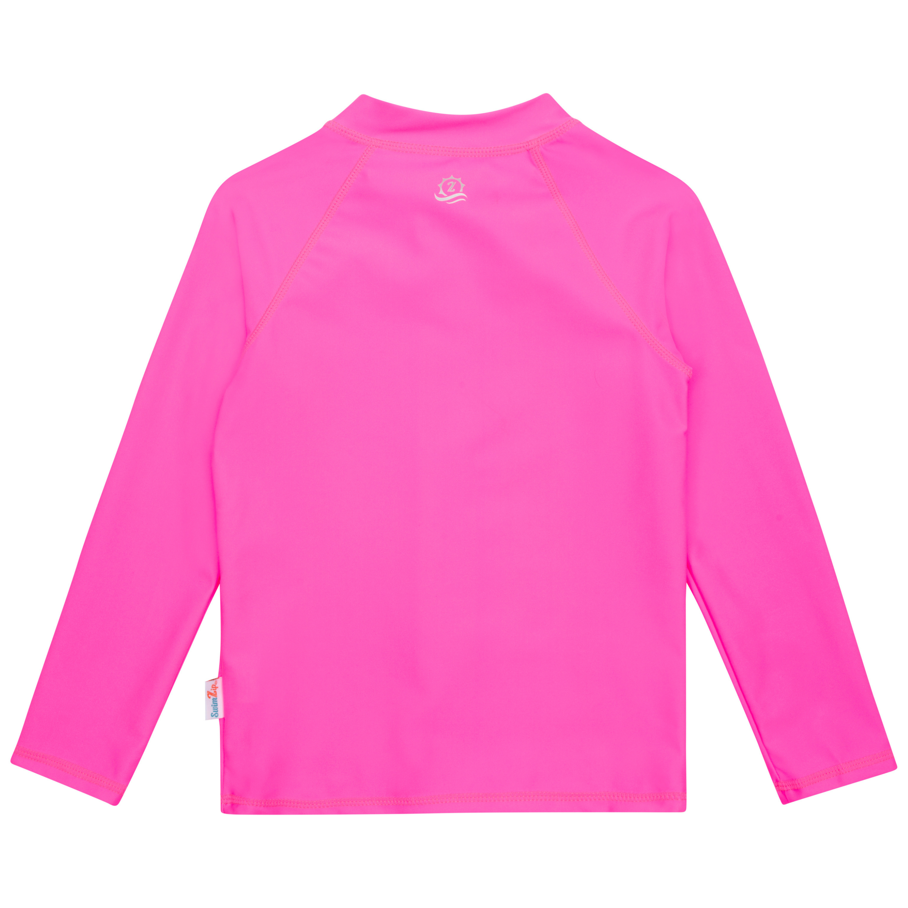Kids UPF 50+ Long Sleeve Zipper Rash Guard Swim Shirt | "Neon Pink"-SwimZip UPF 50+ Sun Protective Swimwear & UV Zipper Rash Guards-pos2