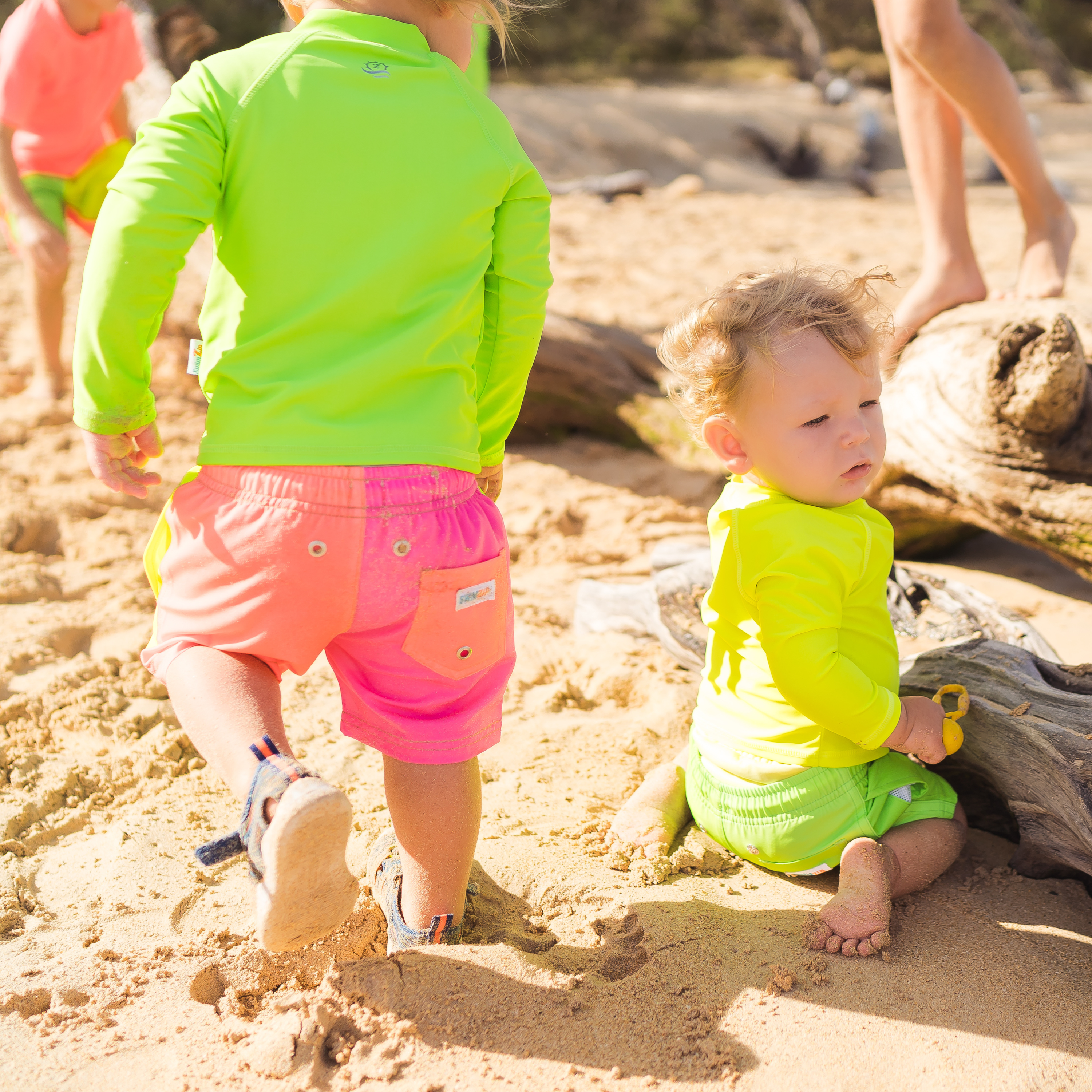Boys Long Sleeve Zipper Rash Guard and Swim Trunk Set | "Neon Sunrise"-SwimZip UPF 50+ Sun Protective Swimwear & UV Zipper Rash Guards-pos10