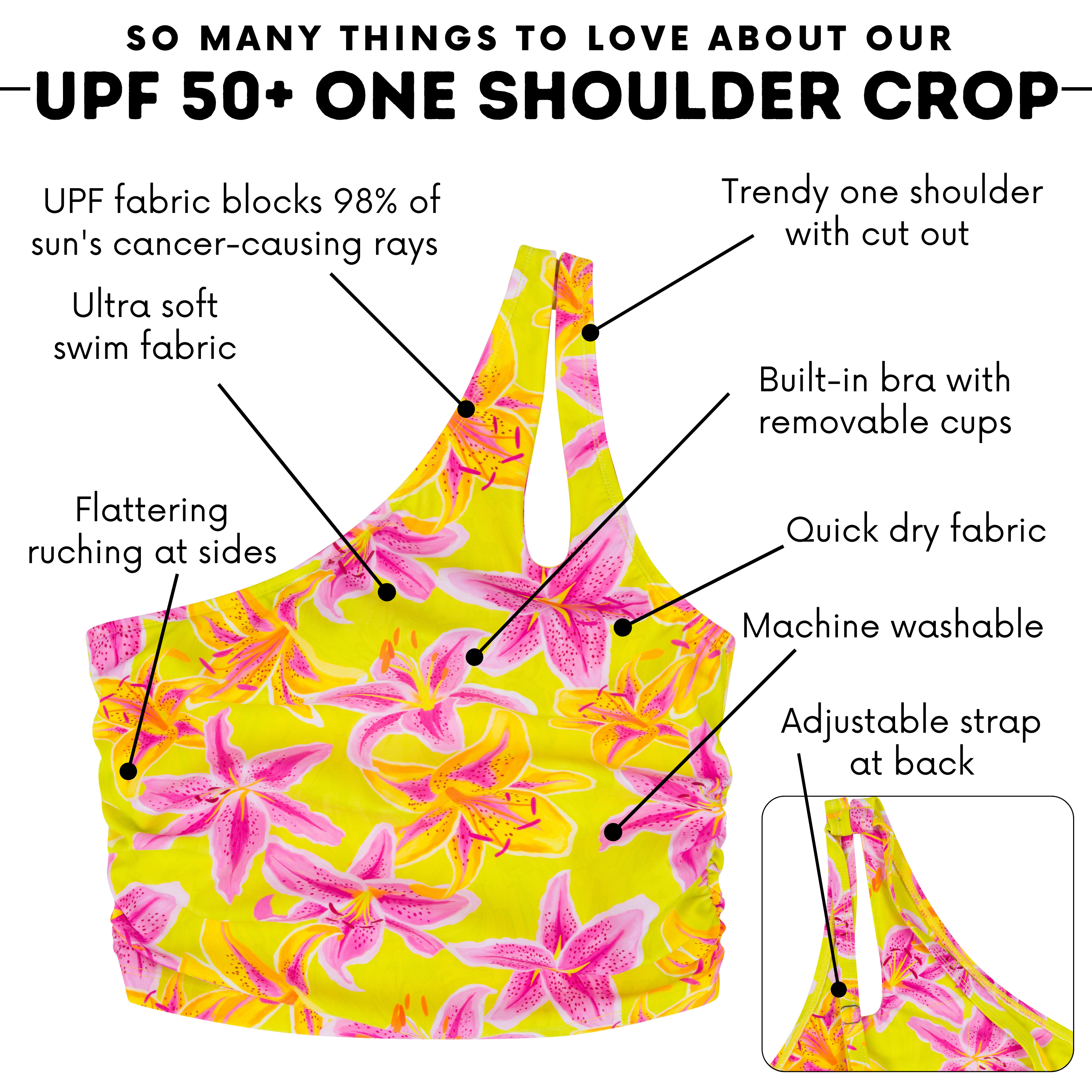 Women’s One Shoulder Crop Tankini Top | “Floral Takeover"-SwimZip UPF 50+ Sun Protective Swimwear & UV Zipper Rash Guards-pos4