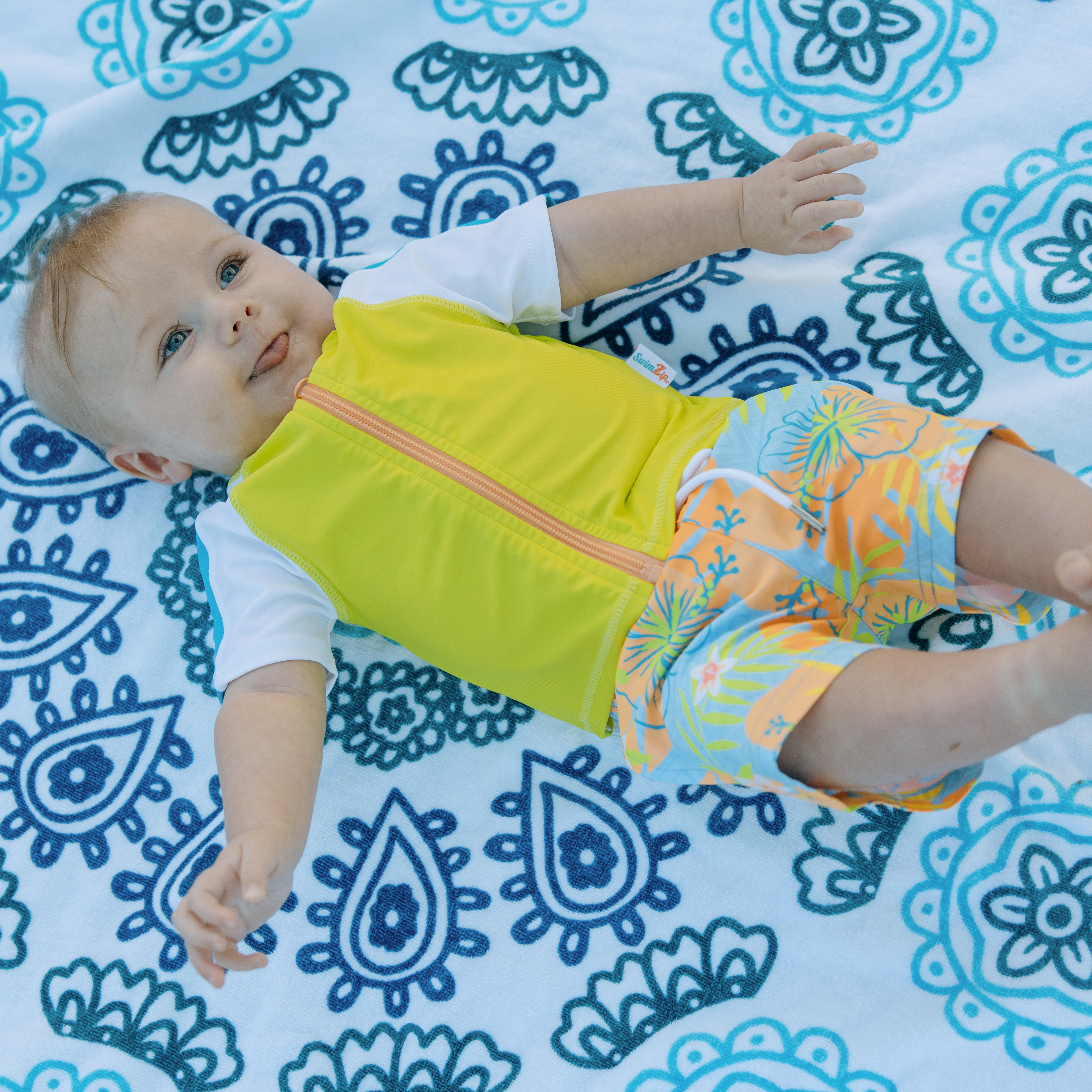 Boys Short Sleeve Zipper Rash Guard and Swim Trunk Set | "Groovy"-SwimZip UPF 50+ Sun Protective Swimwear & UV Zipper Rash Guards-pos9