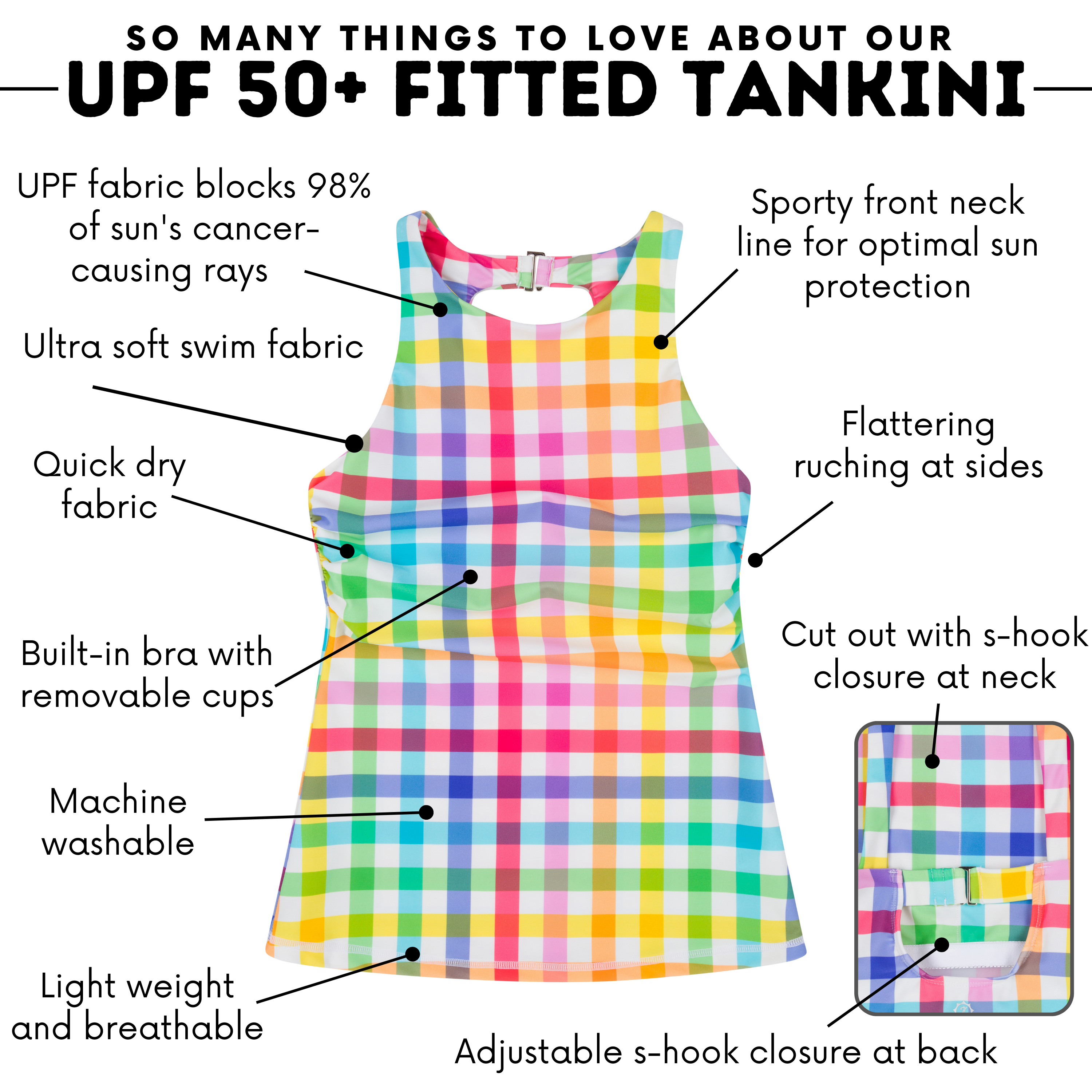 Women’s High Neck Fitted Tankini Top | “Picnic Party"-SwimZip UPF 50+ Sun Protective Swimwear & UV Zipper Rash Guards-pos4