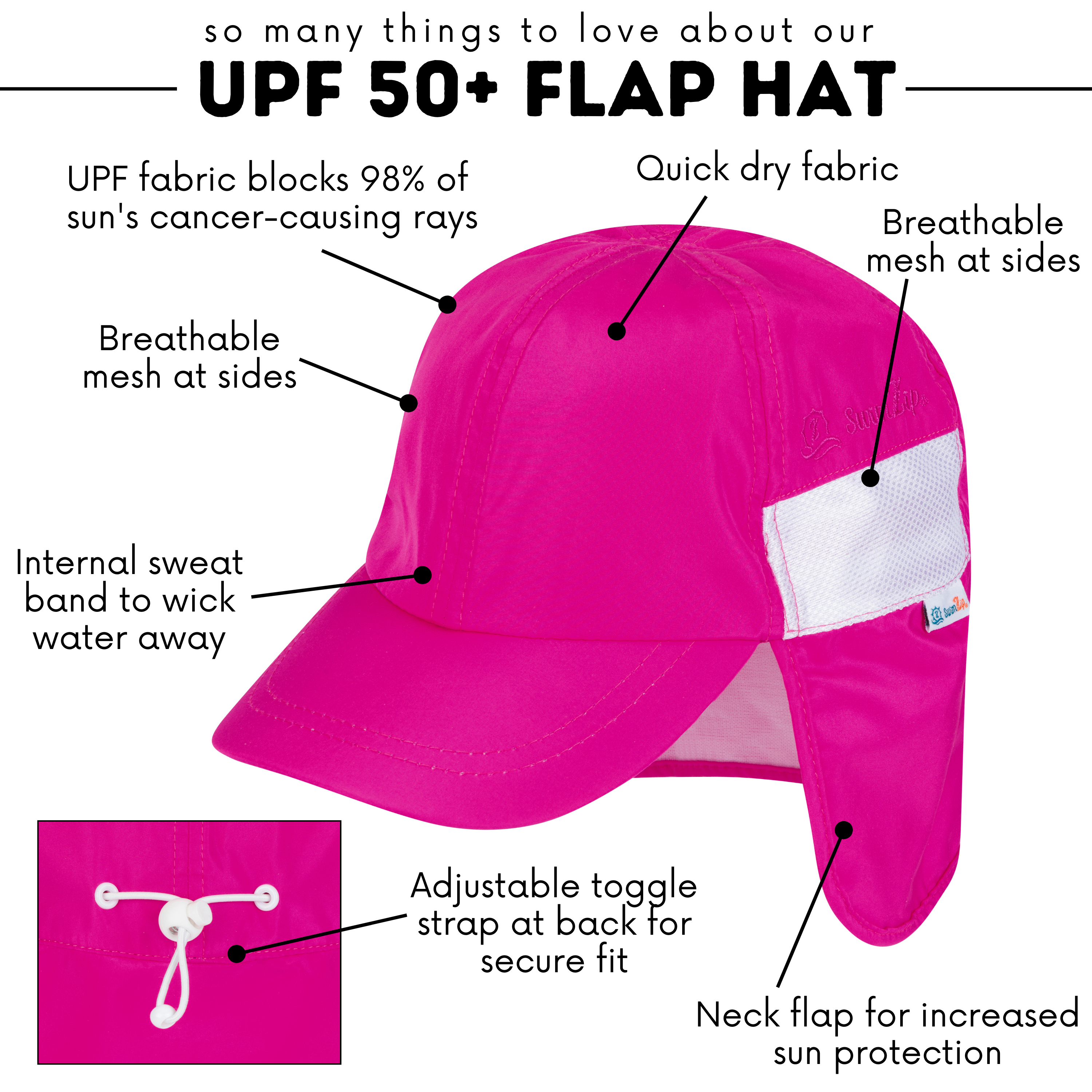 Kids Flap Hat | Manic Magenta-SwimZip UPF 50+ Sun Protective Swimwear & UV Zipper Rash Guards-pos4