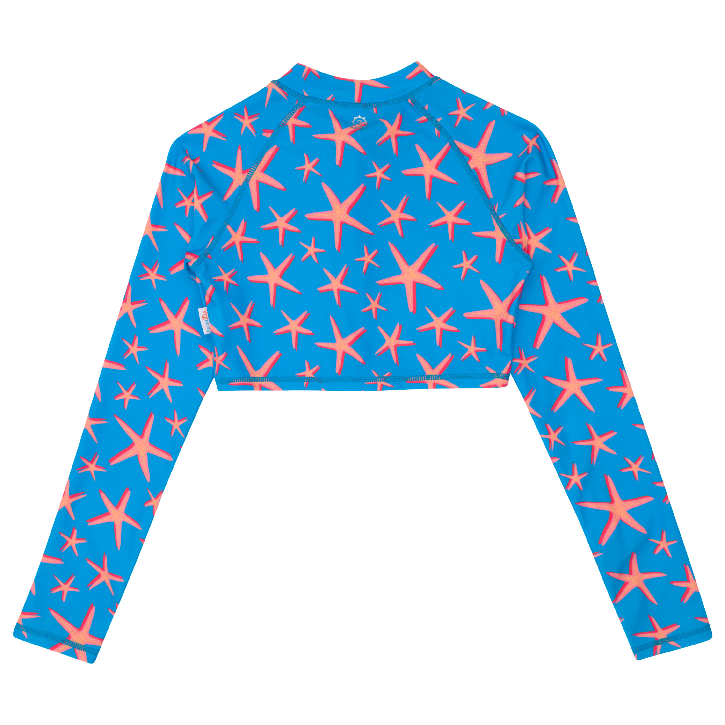 Girls Long Sleeve Crop Rash Guard | "Starfish"-SwimZip UPF 50+ Sun Protective Swimwear & UV Zipper Rash Guards-pos9
