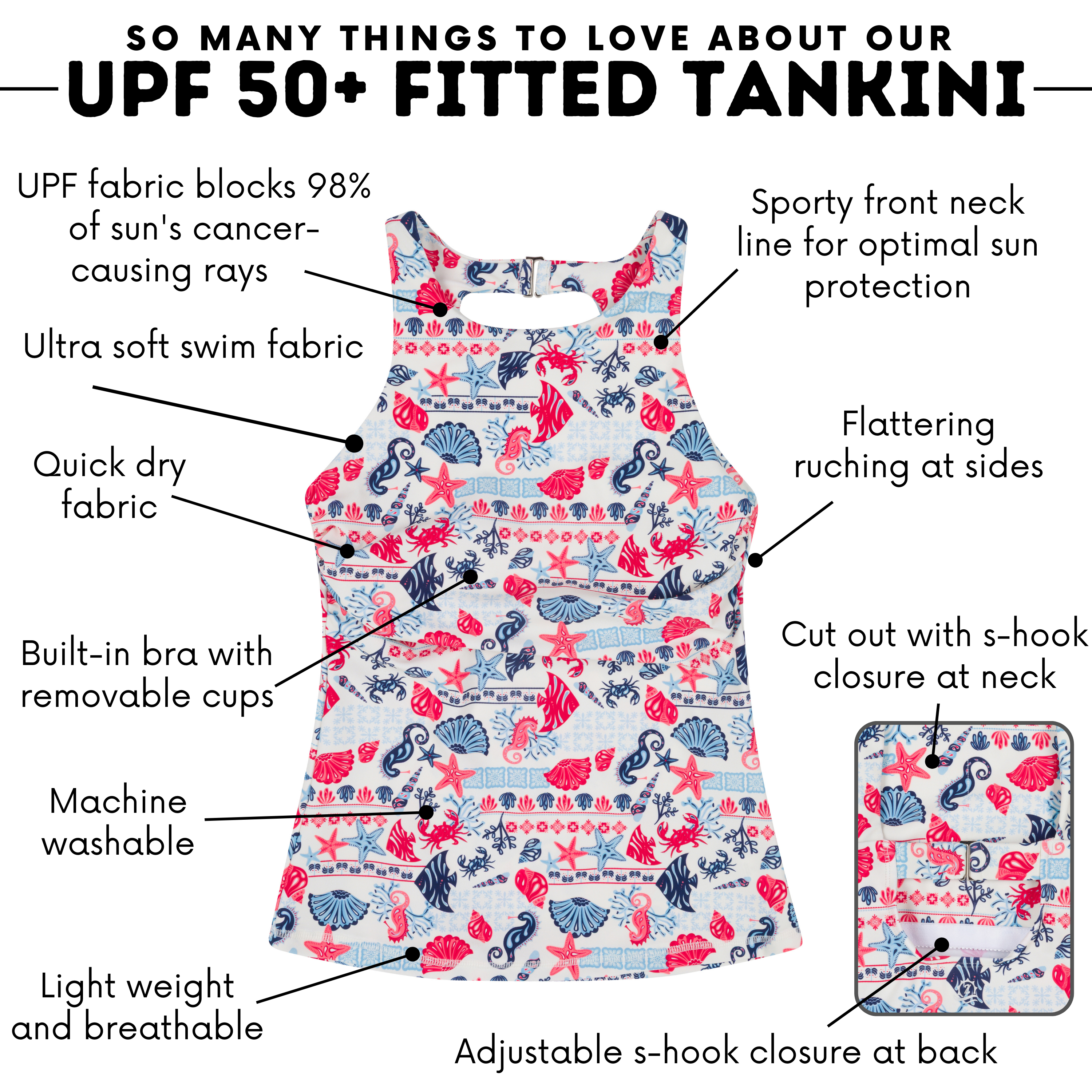 Women’s High Neck Fitted Tankini Top | “Marina"-SwimZip UPF 50+ Sun Protective Swimwear & UV Zipper Rash Guards-pos4