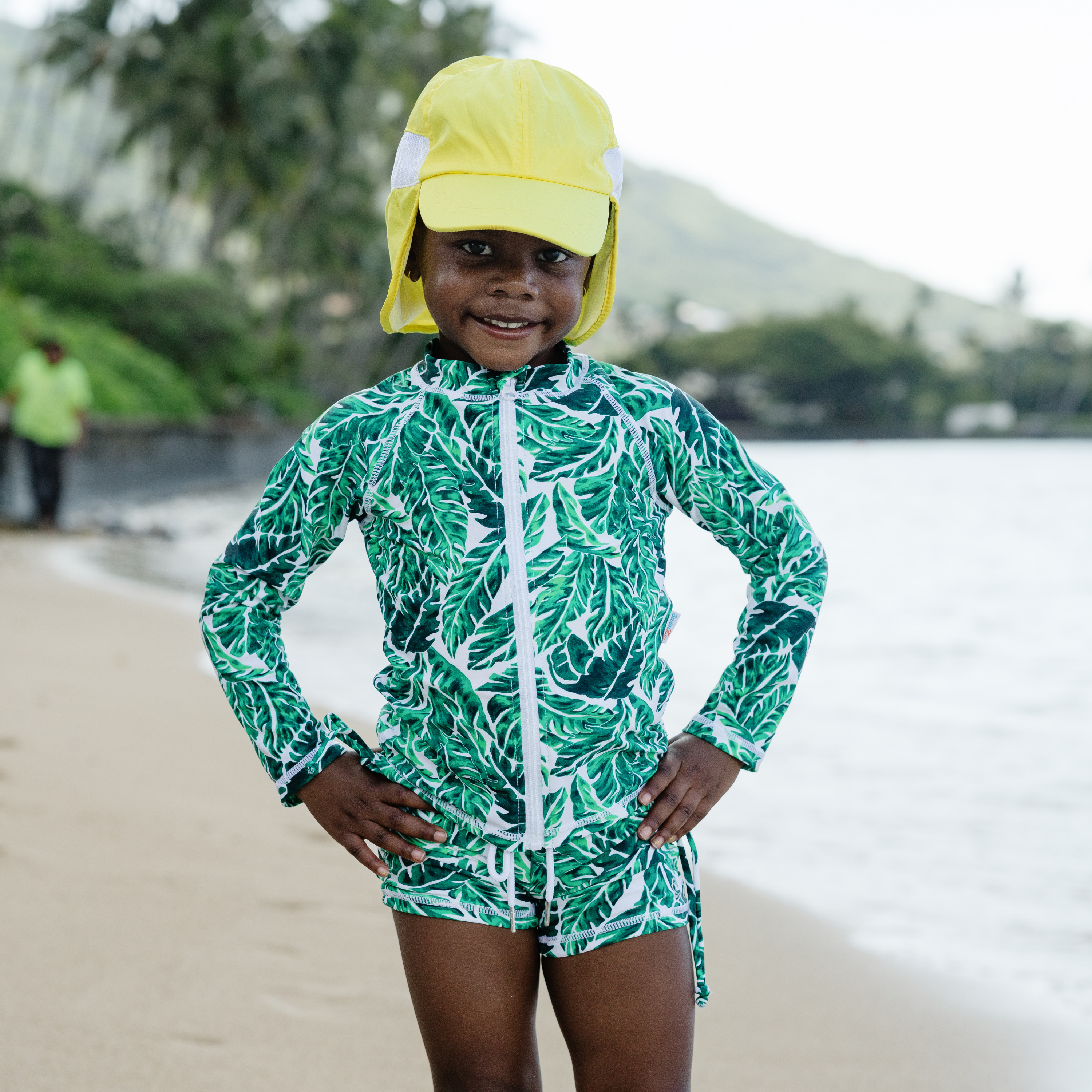 Kids Flap Hat | Yellow-SwimZip UPF 50+ Sun Protective Swimwear & UV Zipper Rash Guards-pos3