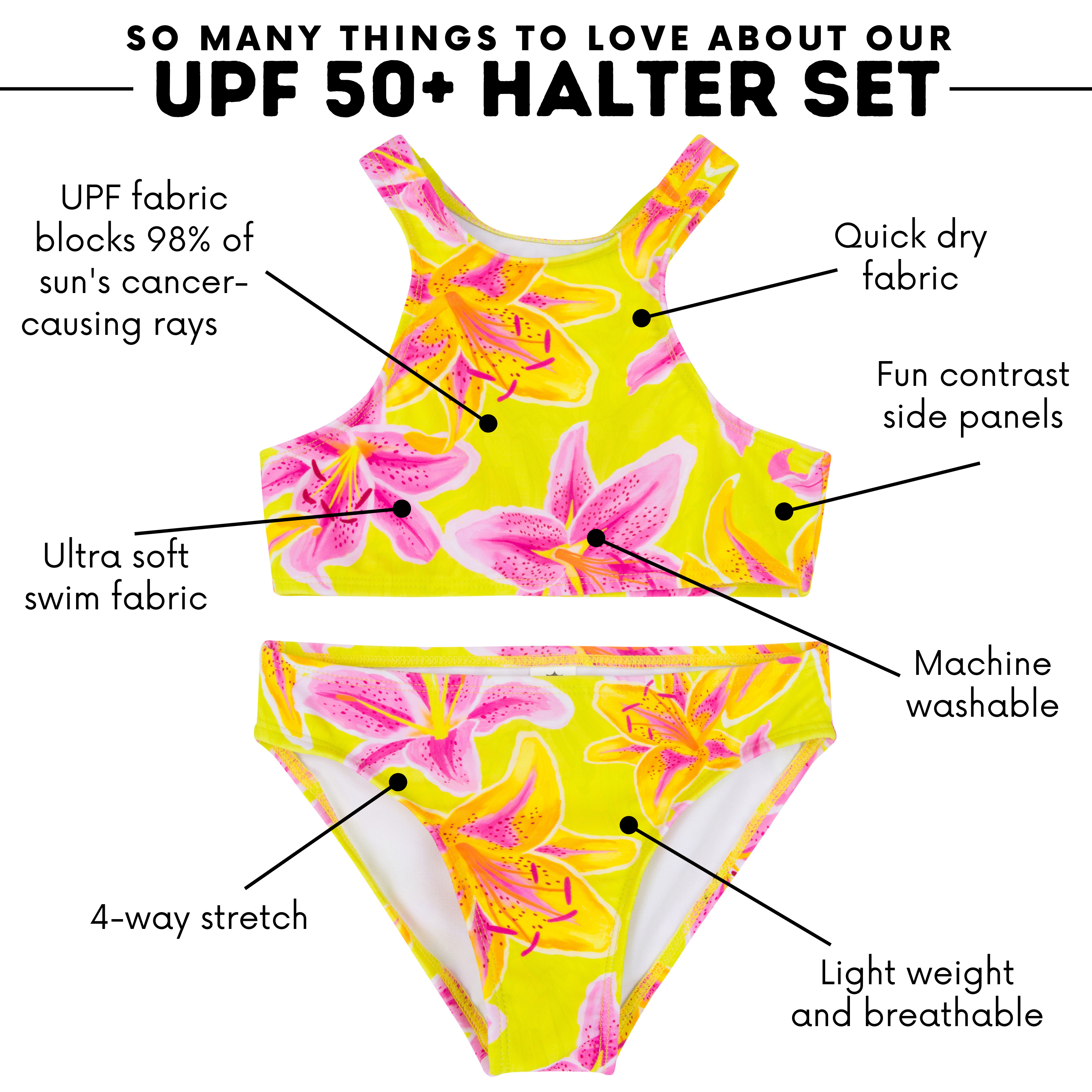 Girls Halter Top Bikini Set (2 Piece) | "Floral Takeover"-SwimZip UPF 50+ Sun Protective Swimwear & UV Zipper Rash Guards-pos4