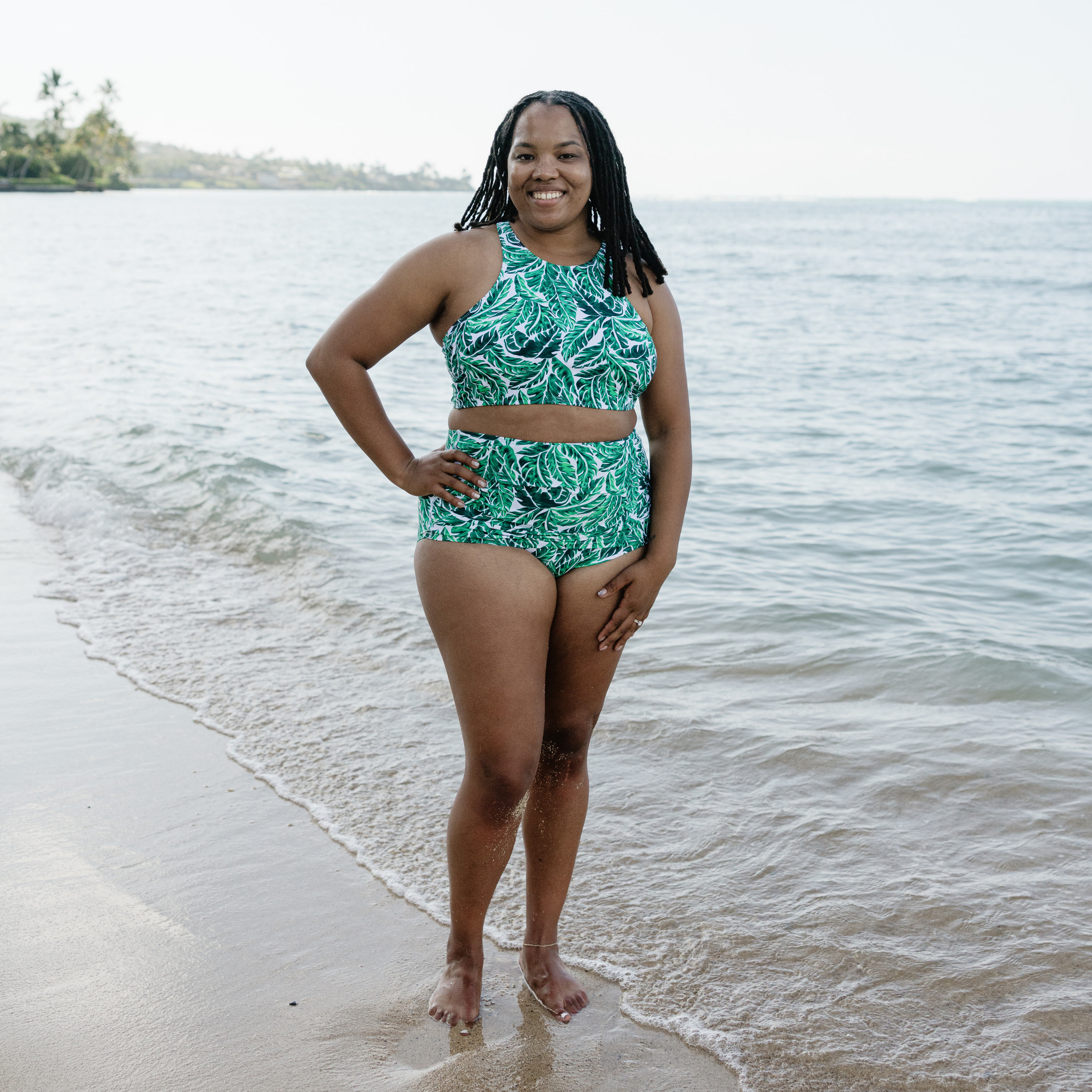 Women's High Waist Bikini Bottoms Ruched | "Palm Leaf"-SwimZip UPF 50+ Sun Protective Swimwear & UV Zipper Rash Guards-pos11