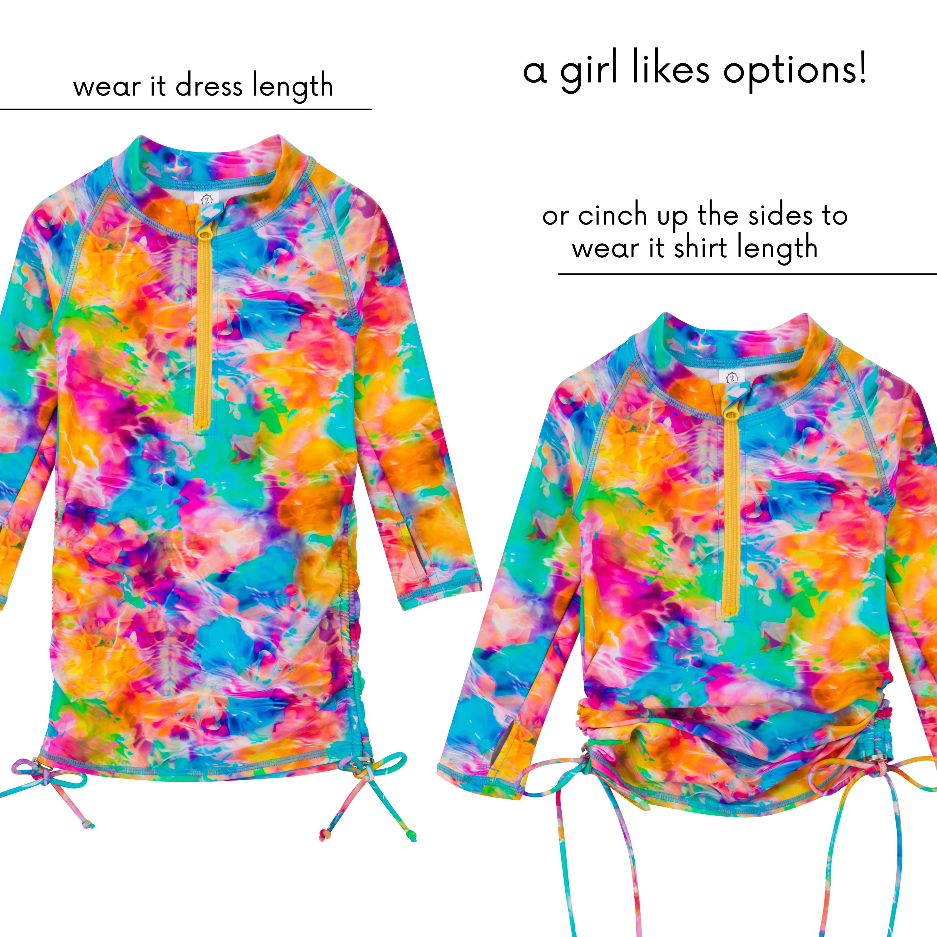 Girls Long Sleeve Swim Dress Cover Up | "Impressions"-SwimZip UPF 50+ Sun Protective Swimwear & UV Zipper Rash Guards-pos7