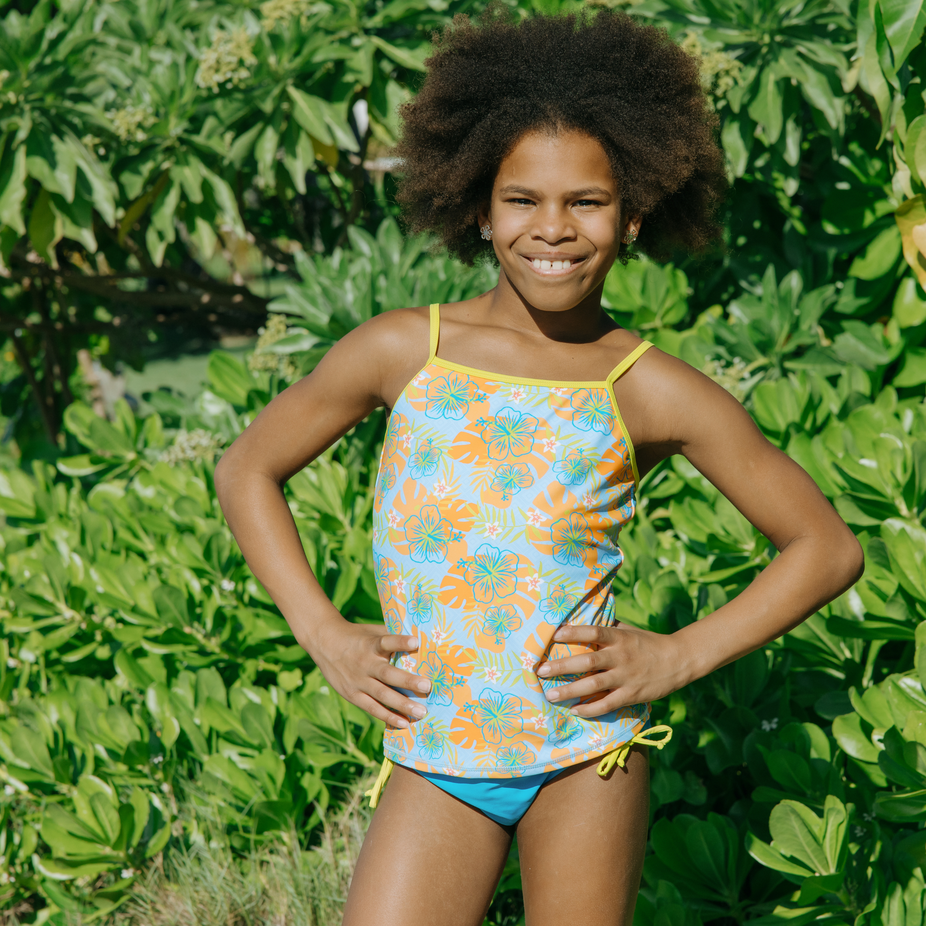 Girls Short Sleeve Rash Guard + Tankini Bikini Set (3 Piece) | "Groovy”-SwimZip UPF 50+ Sun Protective Swimwear & UV Zipper Rash Guards-pos9