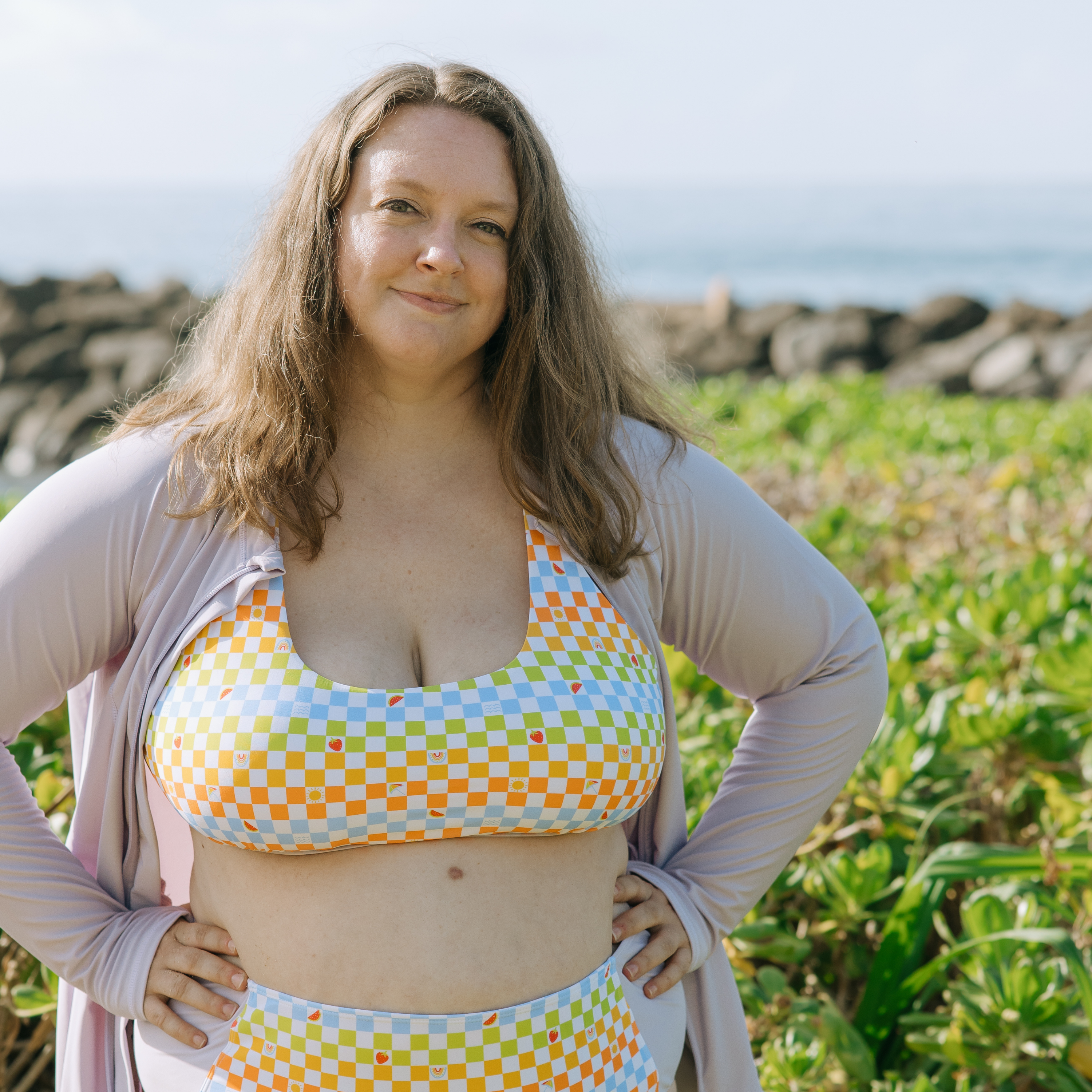 Women's Scoop Neck Bikini Top Plus Size | "Gamified"-SwimZip UPF 50+ Sun Protective Swimwear & UV Zipper Rash Guards-pos5