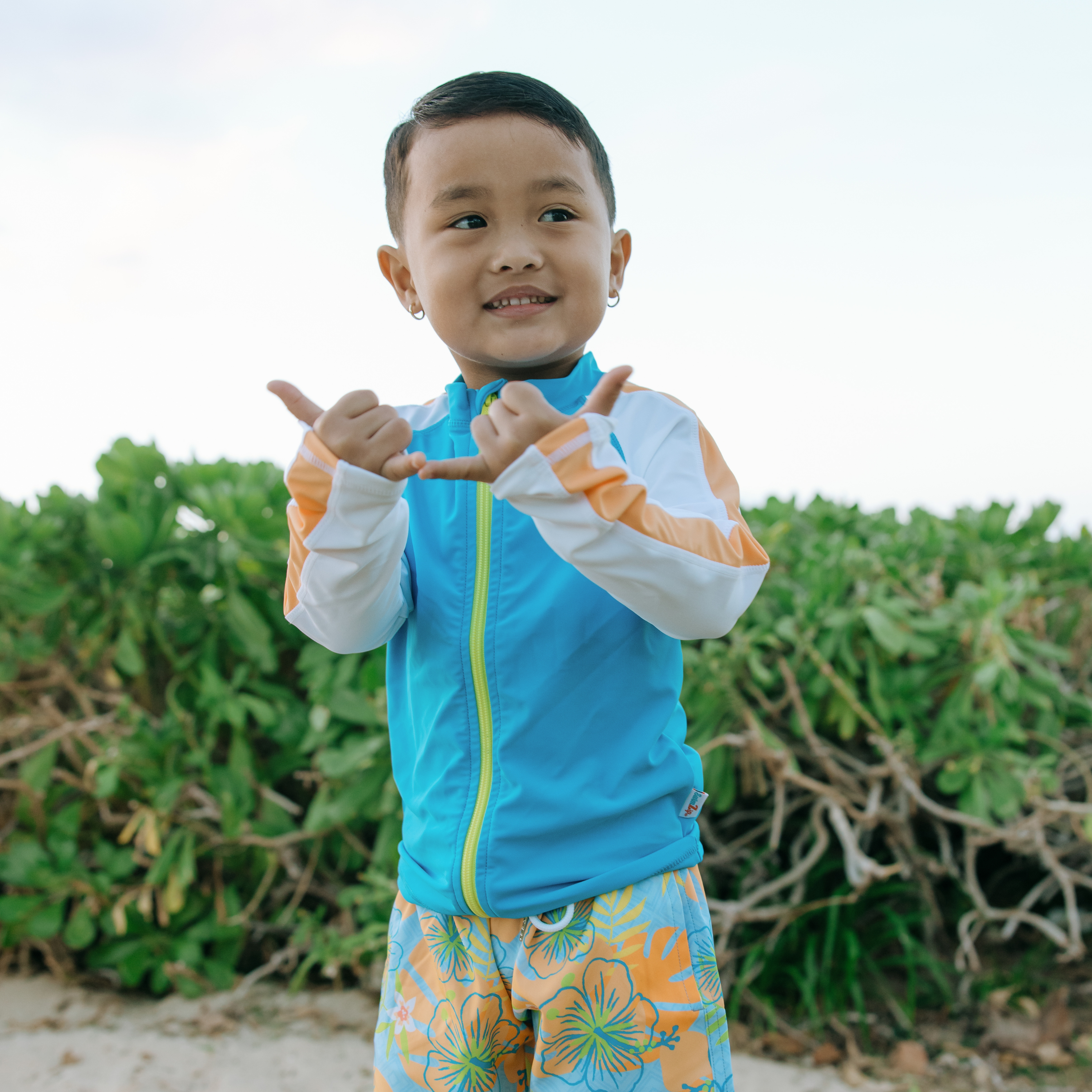 Boys Long Sleeve Zipper Rash Guard and Swim Trunk Set | "Groovy"-SwimZip UPF 50+ Sun Protective Swimwear & UV Zipper Rash Guards-pos8