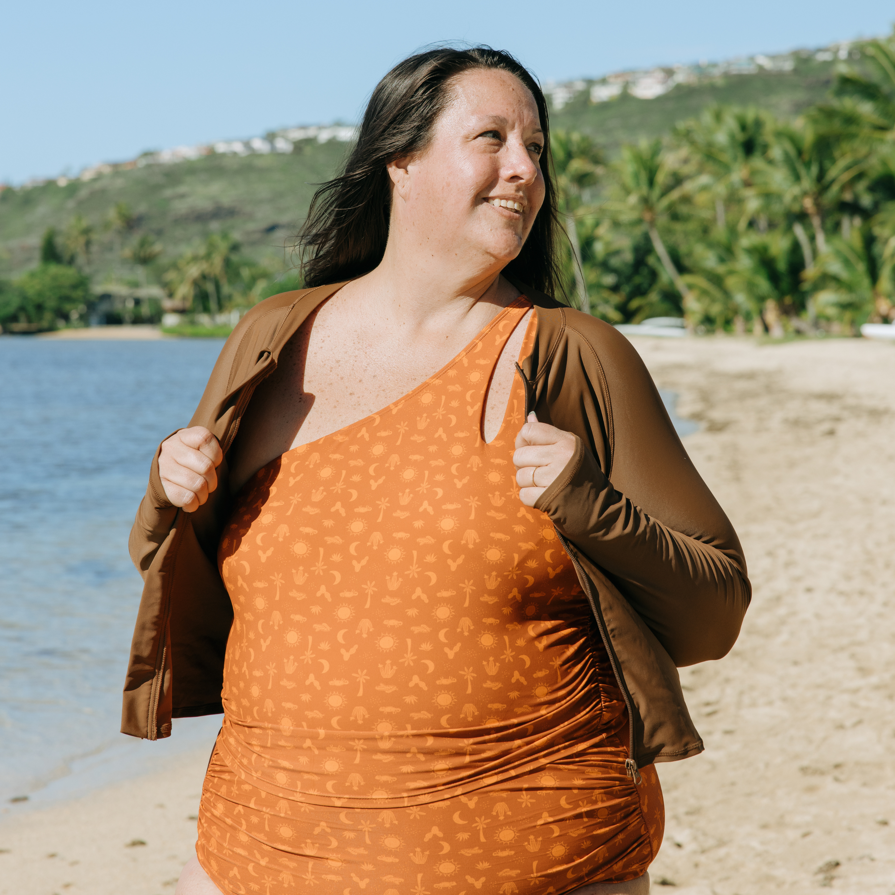 Women’s One Shoulder Crop Tankini Top | “Desert”-SwimZip UPF 50+ Sun Protective Swimwear & UV Zipper Rash Guards-pos2