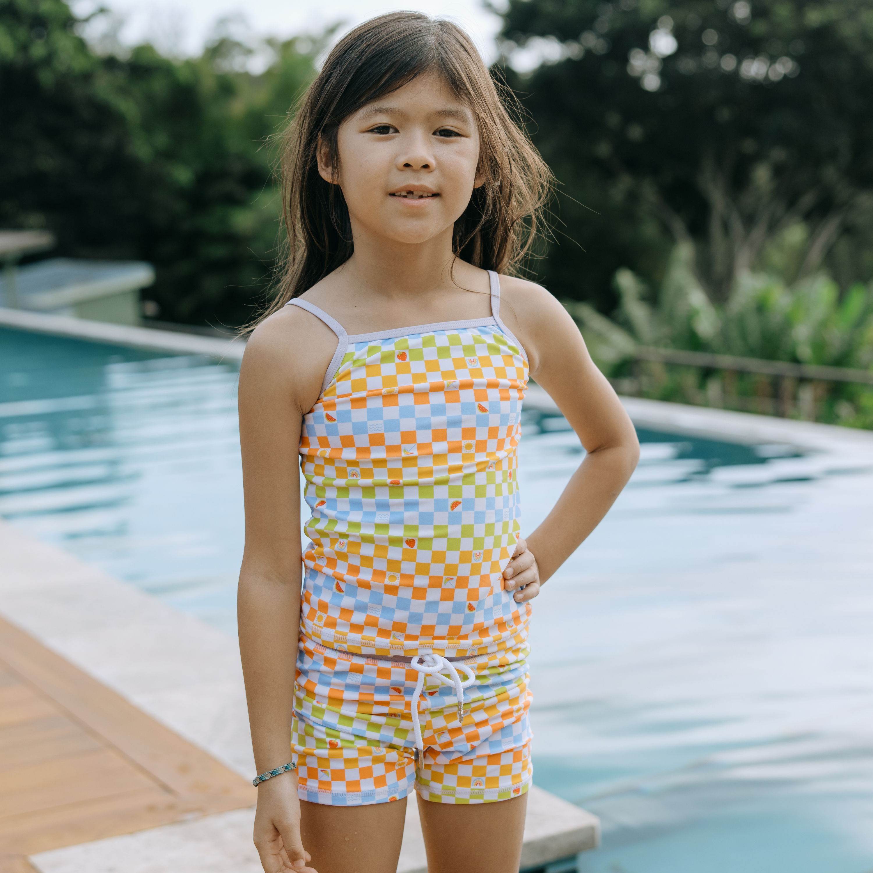 Girls Long Sleeve Rash Guard + Tankini Shorts Set (3 Piece) | "Gamified"-SwimZip UPF 50+ Sun Protective Swimwear & UV Zipper Rash Guards-pos8