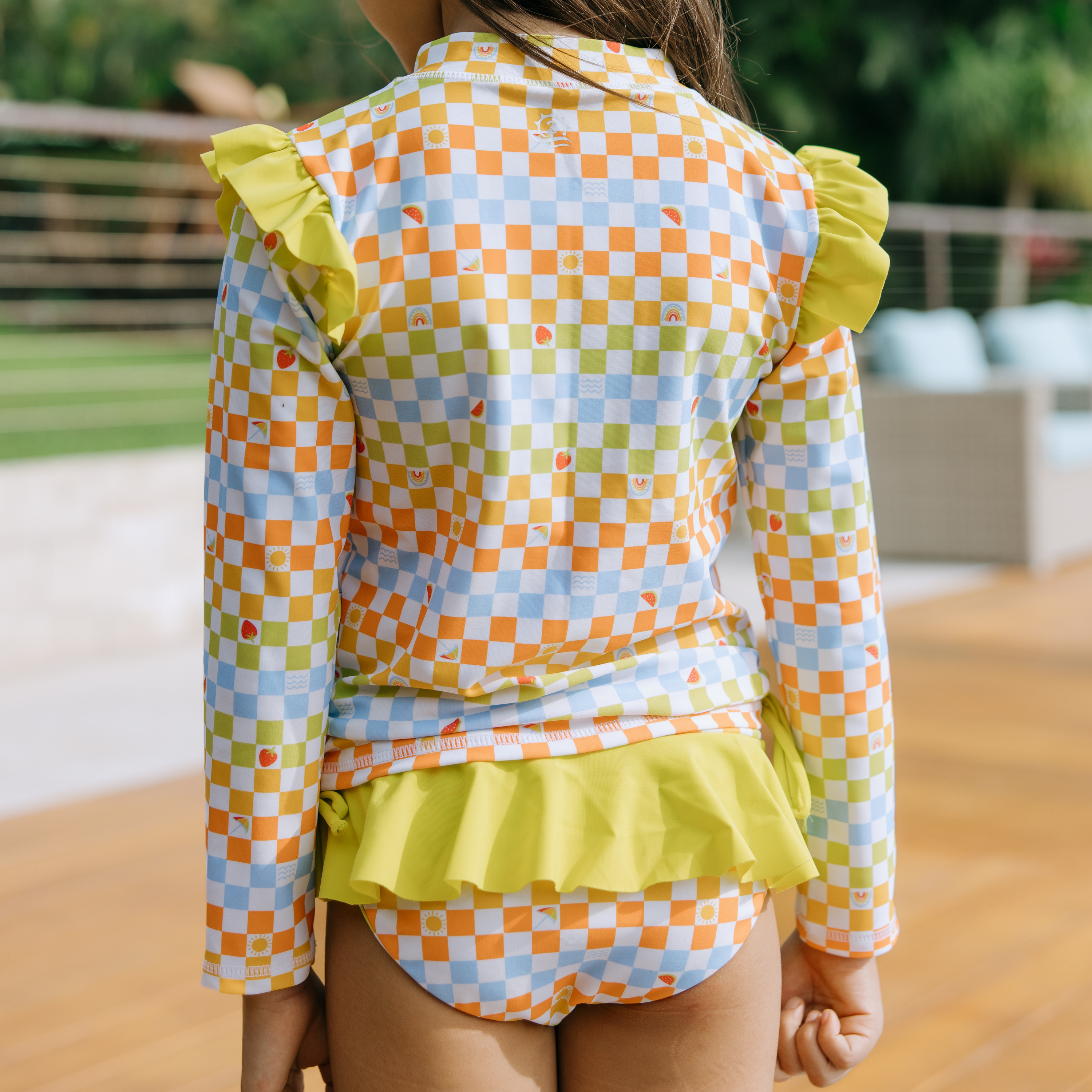 Girls Long Sleeve Rash Guard Ruffle Bottom Swimsuit Set (2 Piece) | "Gamified"-SwimZip UPF 50+ Sun Protective Swimwear & UV Zipper Rash Guards-pos9