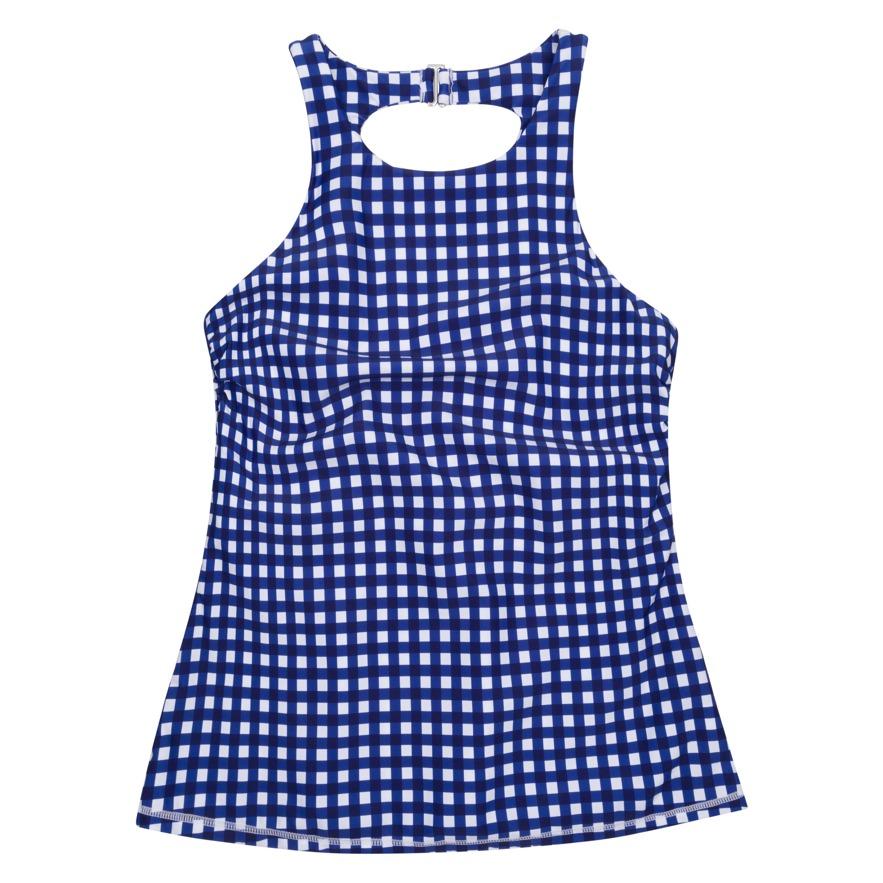 Women’s High Neck Fitted Tankini Top | “Navy Gingham”-XS-Navy Gingham-SwimZip UPF 50+ Sun Protective Swimwear & UV Zipper Rash Guards-pos1