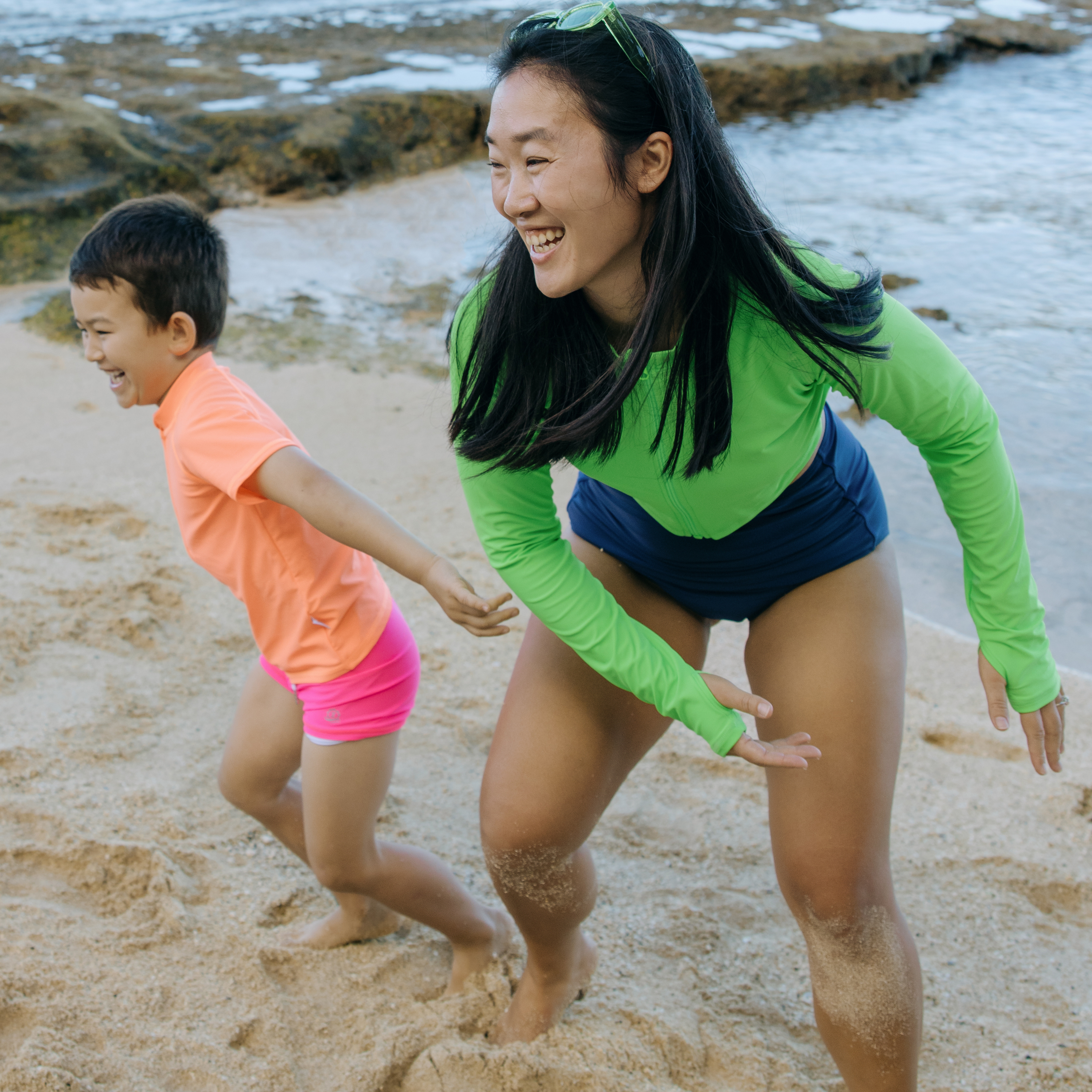 Kids Euro Swim Shorties | "Neon Pink"-SwimZip UPF 50+ Sun Protective Swimwear & UV Zipper Rash Guards-pos10