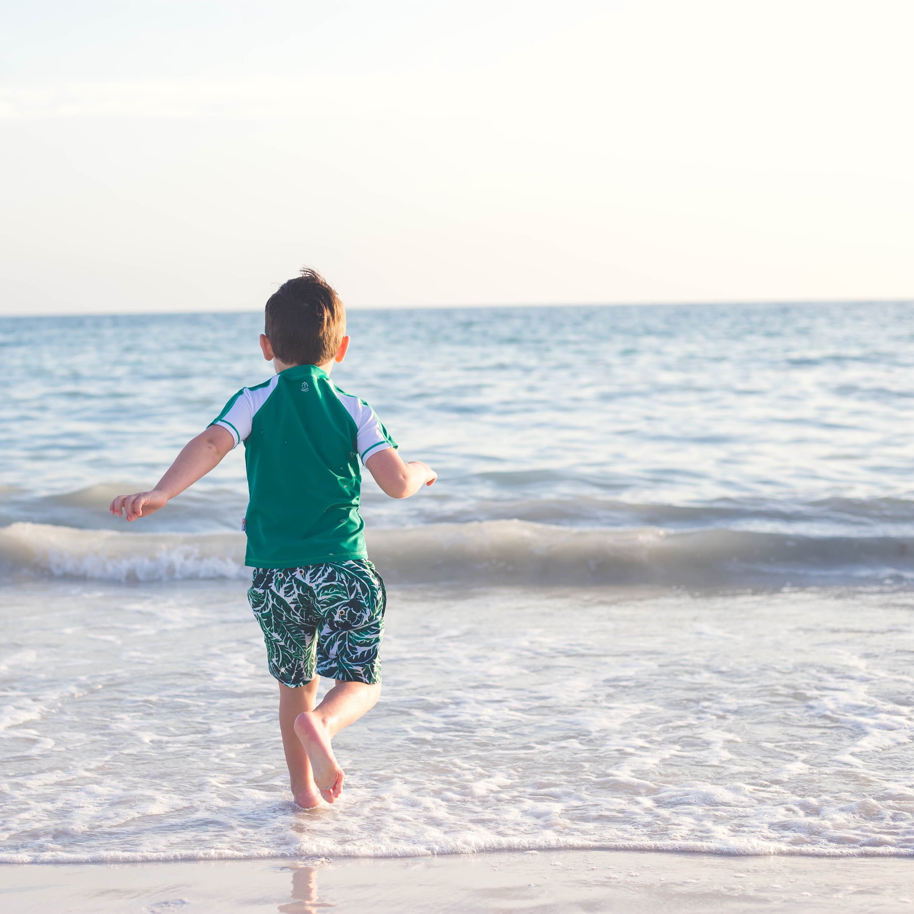 Boys Short Sleeve Zipper Rash Guard and Swim Trunk Set | "Palm Leaf"-SwimZip UPF 50+ Sun Protective Swimwear & UV Zipper Rash Guards-pos7