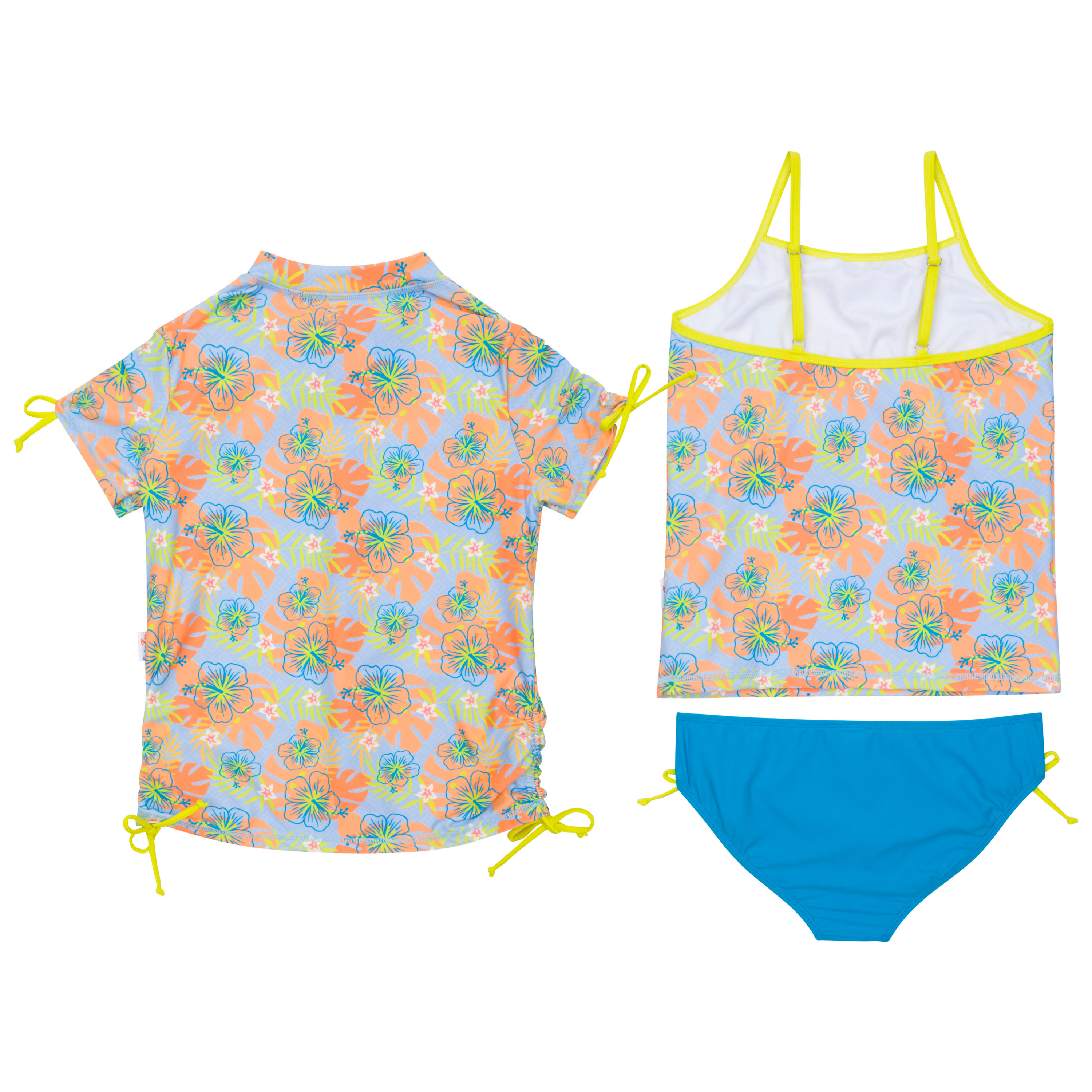 Girls Short Sleeve Rash Guard + Tankini Bikini Set (3 Piece) | "Groovy”-SwimZip UPF 50+ Sun Protective Swimwear & UV Zipper Rash Guards-pos10