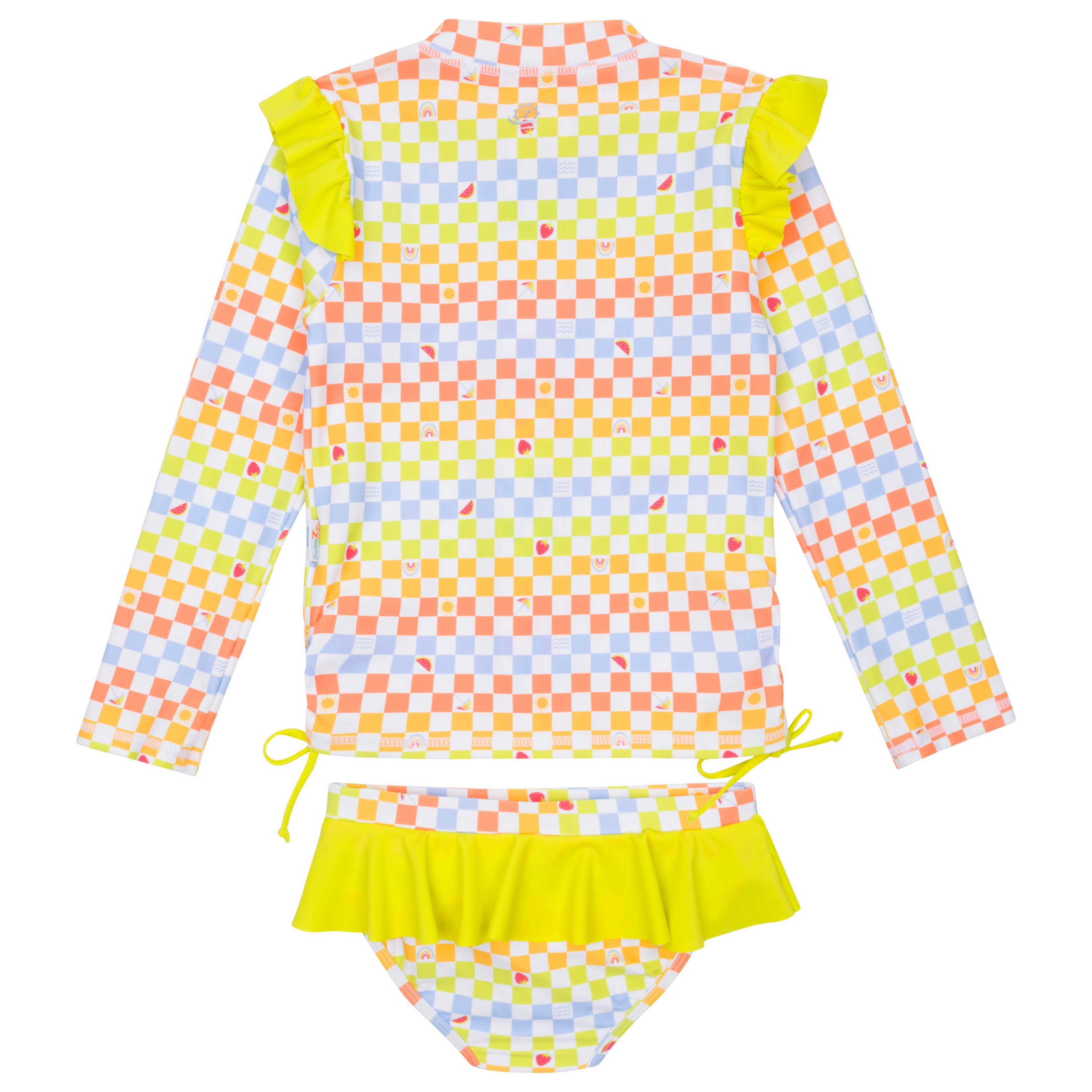 Girls Long Sleeve Rash Guard Ruffle Bottom Swimsuit Set (2 Piece) | "Gamified"-SwimZip UPF 50+ Sun Protective Swimwear & UV Zipper Rash Guards-pos10