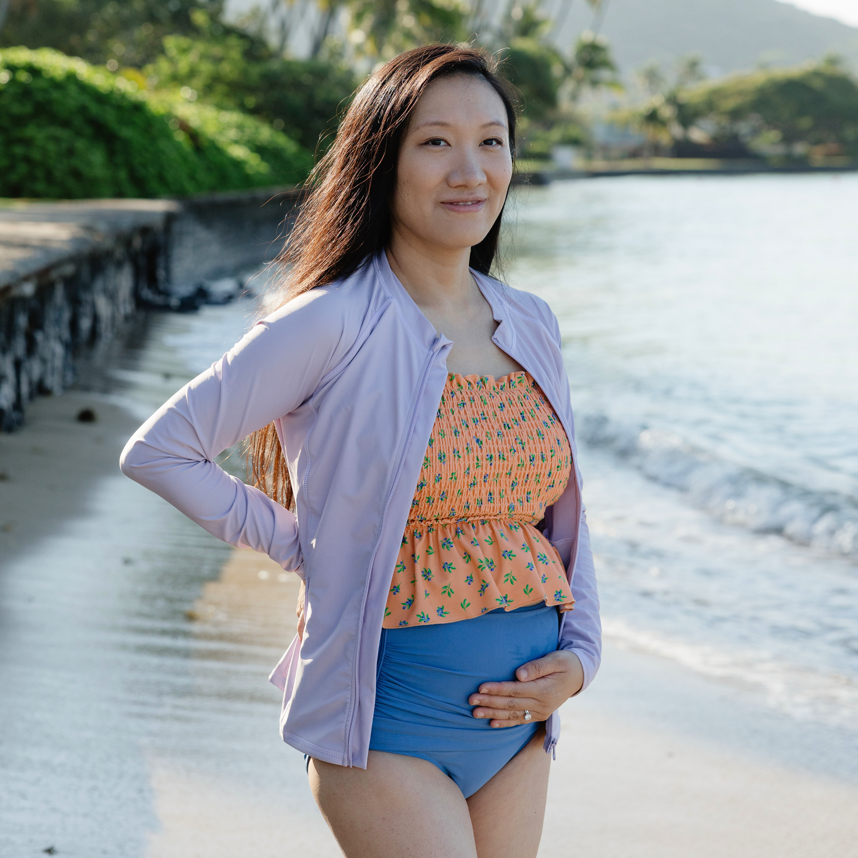 Women's Long Sleeve Rash Guard with Pockets | "Orchid"-SwimZip UPF 50+ Sun Protective Swimwear & UV Zipper Rash Guards-pos11