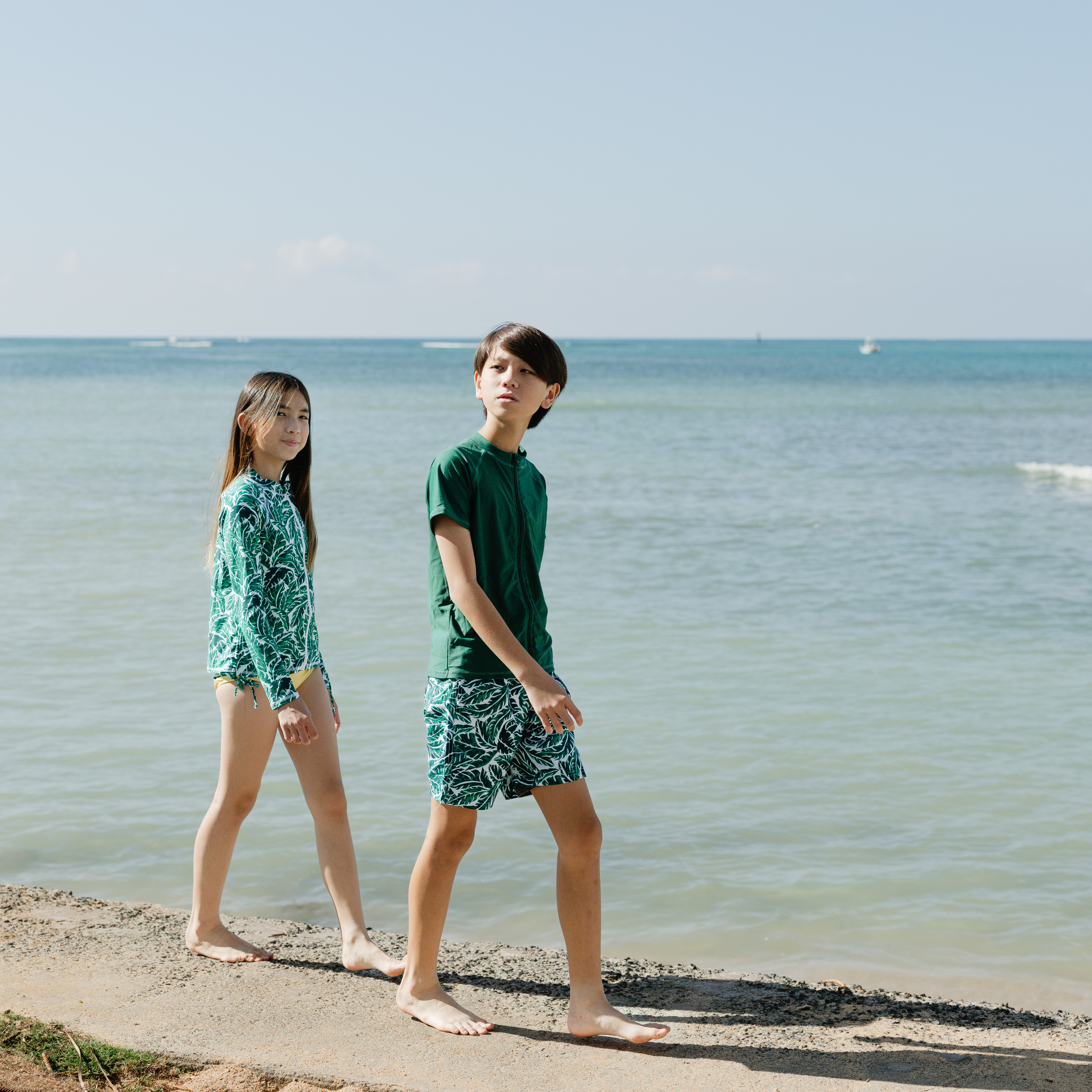 Girls Long Sleeve Rash Guard + Tankini Bikini Set (3 Piece) | "Palm Leaf"-SwimZip UPF 50+ Sun Protective Swimwear & UV Zipper Rash Guards-pos9