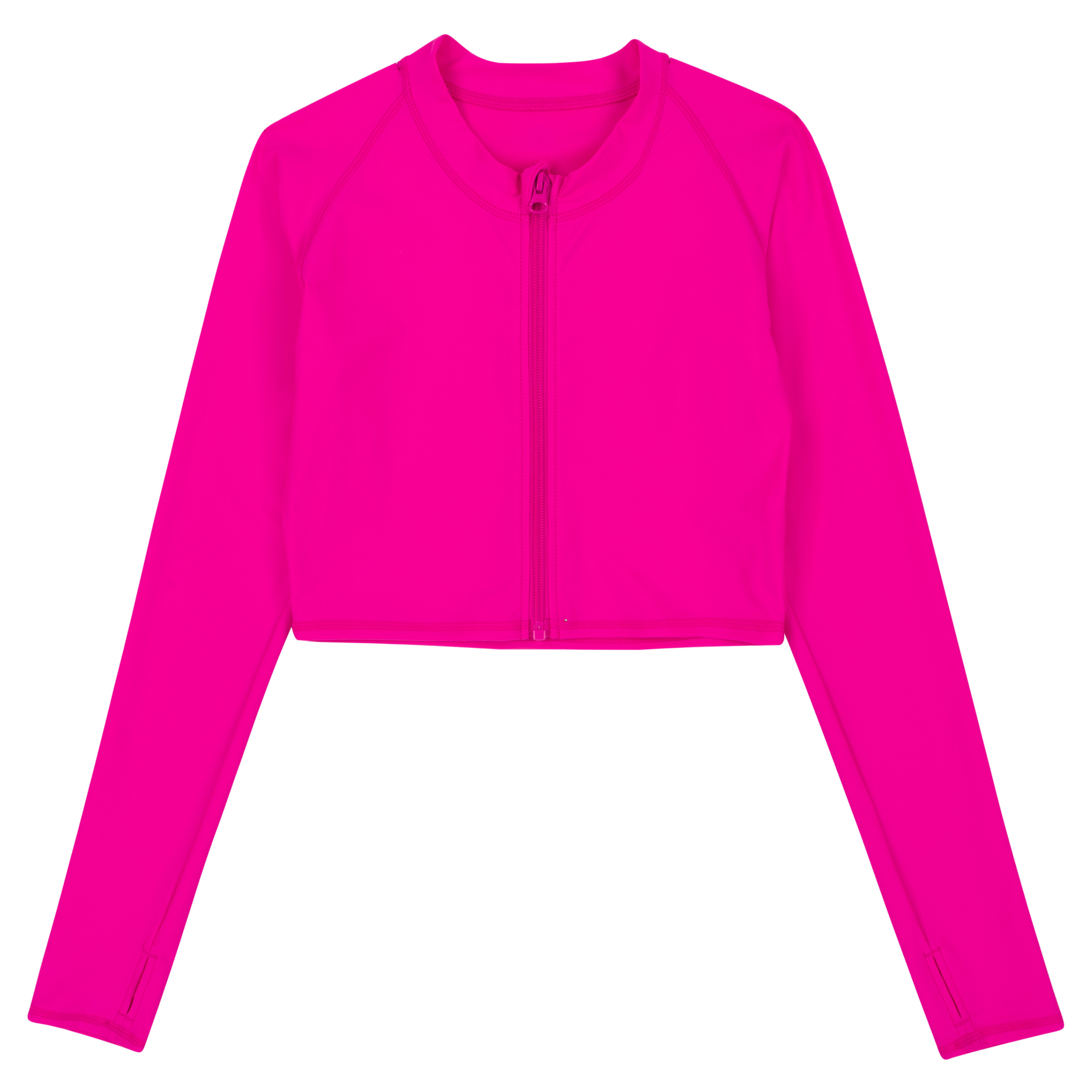 Women's Long Sleeve Crop Rash Guard | “Manic Magenta"-XS-Manic Magenta-SwimZip UPF 50+ Sun Protective Swimwear & UV Zipper Rash Guards-pos1