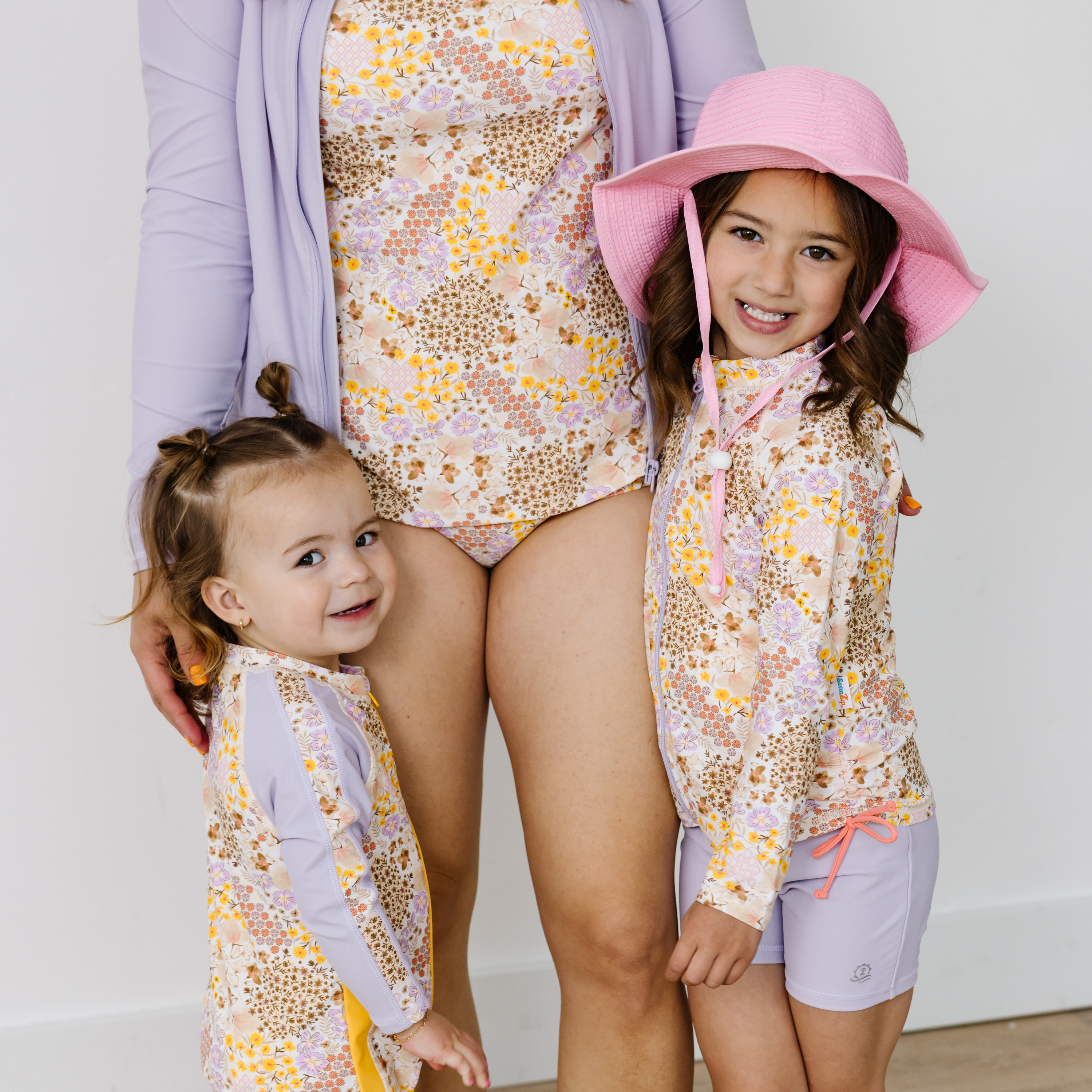 Girls Long Sleeve Rash Guard + Tankini Shorts Set (3 Piece) | "Meadows"-SwimZip UPF 50+ Sun Protective Swimwear & UV Zipper Rash Guards-pos14
