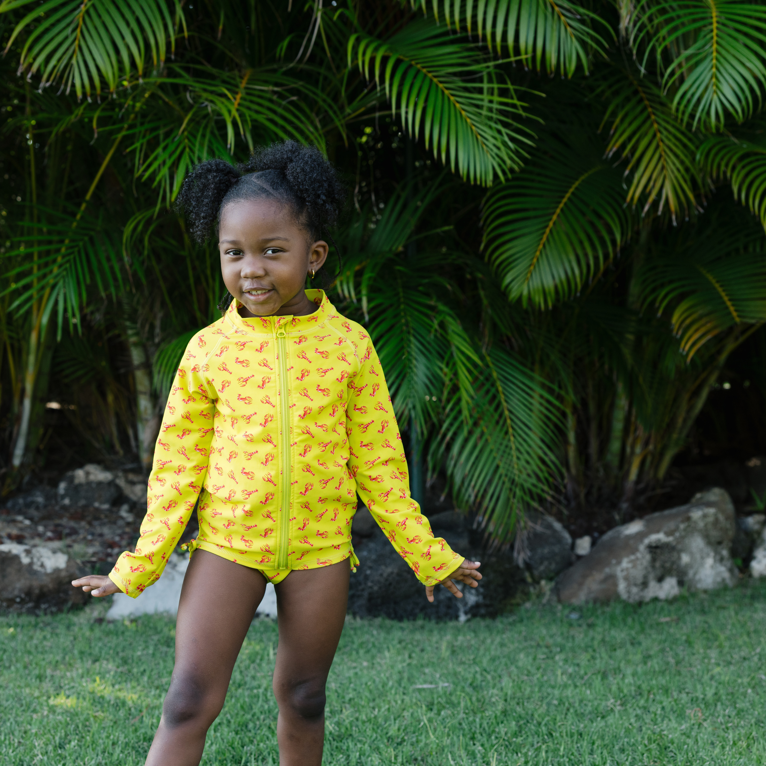 Girls One-Piece Swimsuit + Long Sleeve Rash Guard Set (2 Piece) | "Lobster"-SwimZip UPF 50+ Sun Protective Swimwear & UV Zipper Rash Guards-pos9
