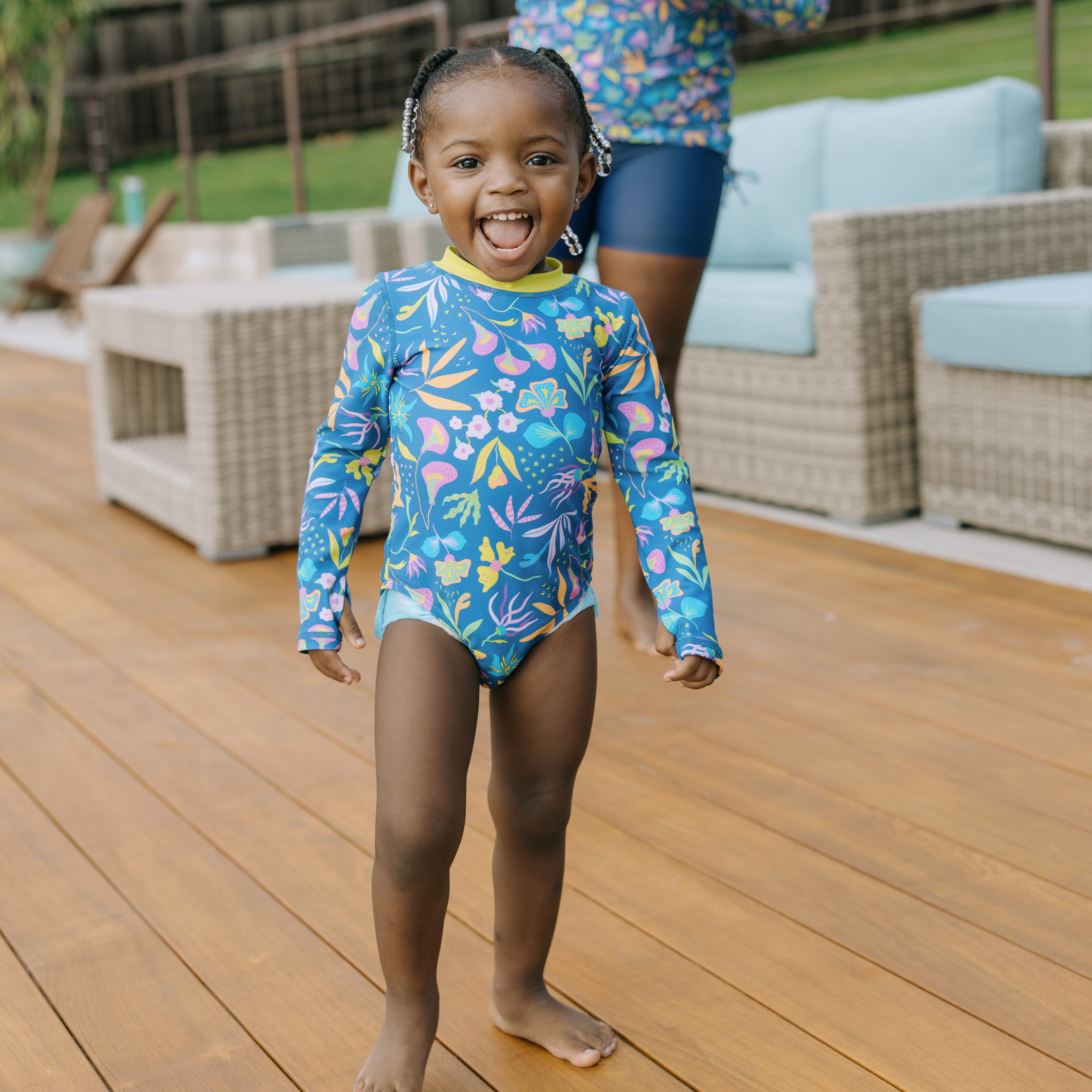 Girls Long Sleeve Surf Suit (One Piece Bodysuit) | "Tropadelic"-SwimZip UPF 50+ Sun Protective Swimwear & UV Zipper Rash Guards-pos11