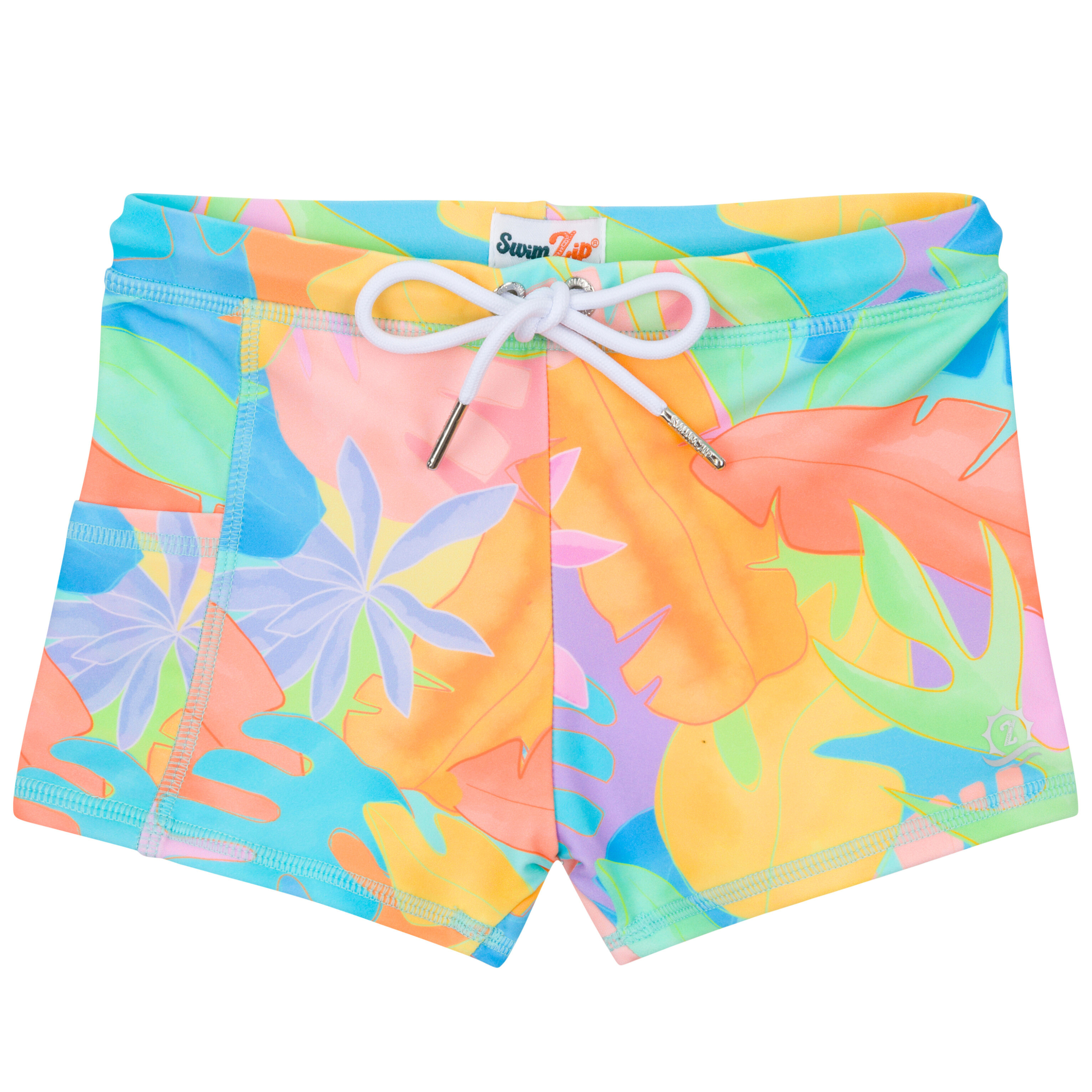 Kids Euro Swim Shorties | "Vibrant Vacay"-SwimZip UPF 50+ Sun Protective Swimwear & UV Zipper Rash Guards-pos1