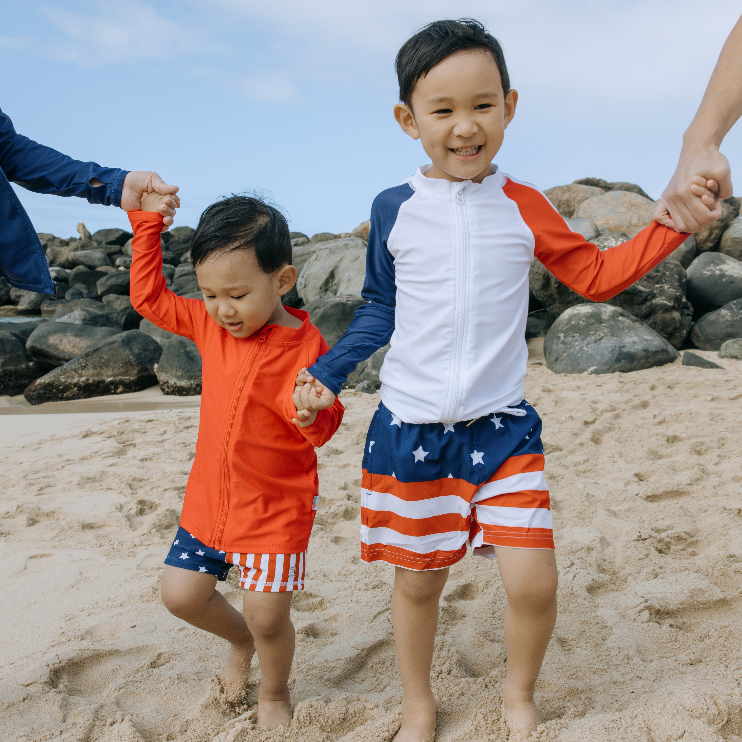 Boys Long Sleeve Zipper Rash Guard and Swim Trunk Set | "Americana"-SwimZip UPF 50+ Sun Protective Swimwear & UV Zipper Rash Guards-pos7