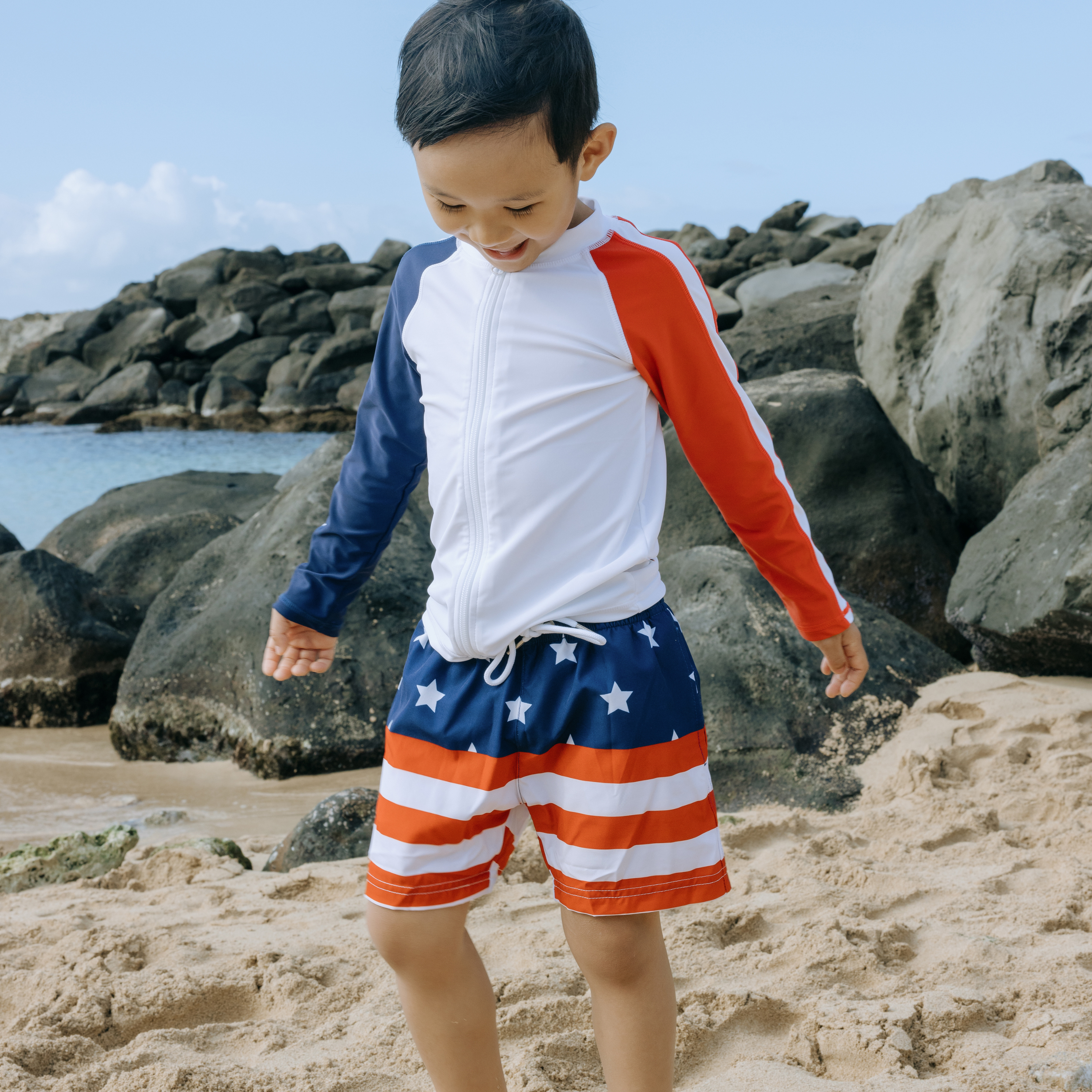 Boys Long Sleeve Zipper Rash Guard and Swim Trunk Set | "Americana"-SwimZip UPF 50+ Sun Protective Swimwear & UV Zipper Rash Guards-pos9