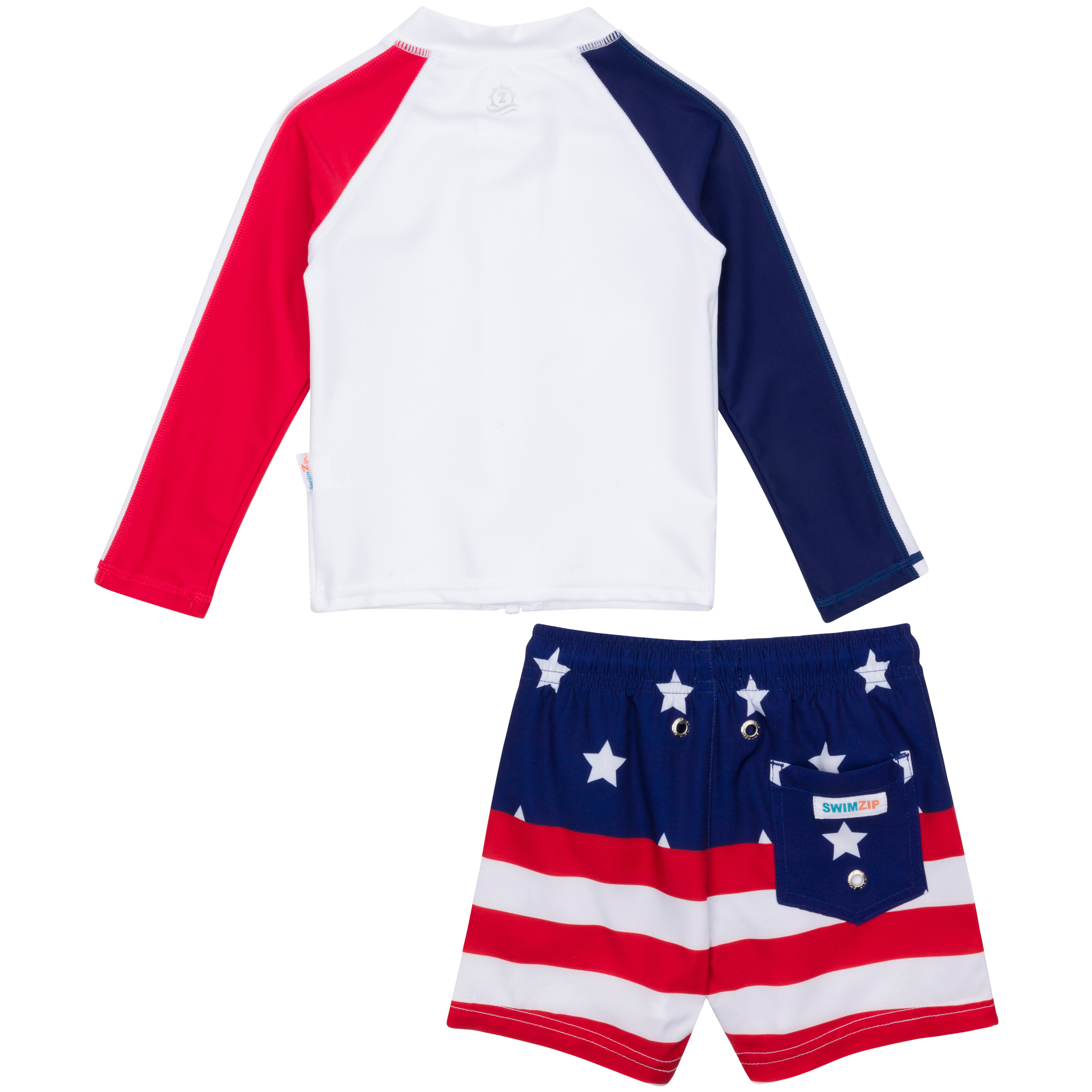 Boys Long Sleeve Zipper Rash Guard and Swim Trunk Set | "Americana"-SwimZip UPF 50+ Sun Protective Swimwear & UV Zipper Rash Guards-pos11