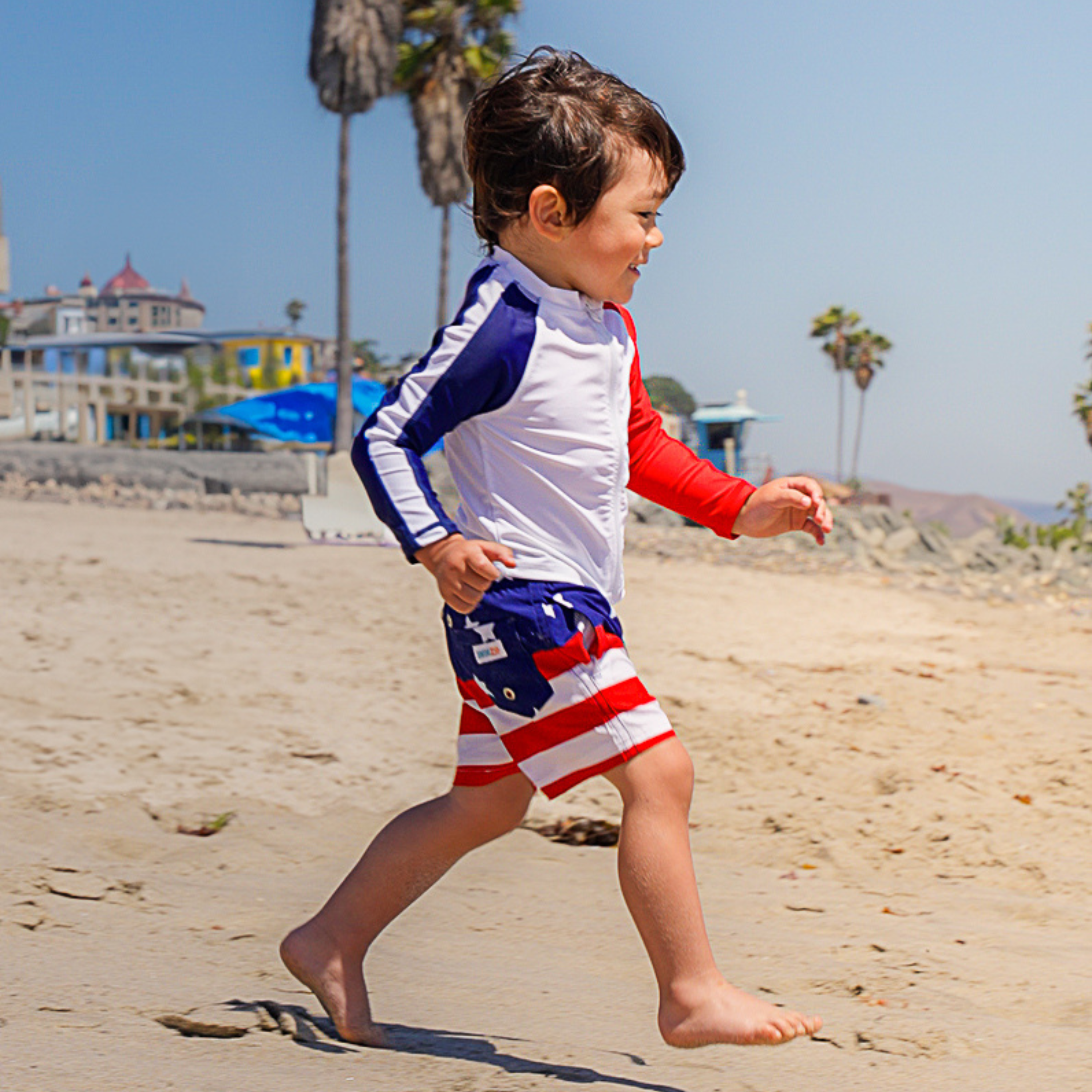 Boys Long Sleeve Zipper Rash Guard and Swim Trunk Set | "Americana"-SwimZip UPF 50+ Sun Protective Swimwear & UV Zipper Rash Guards-pos2