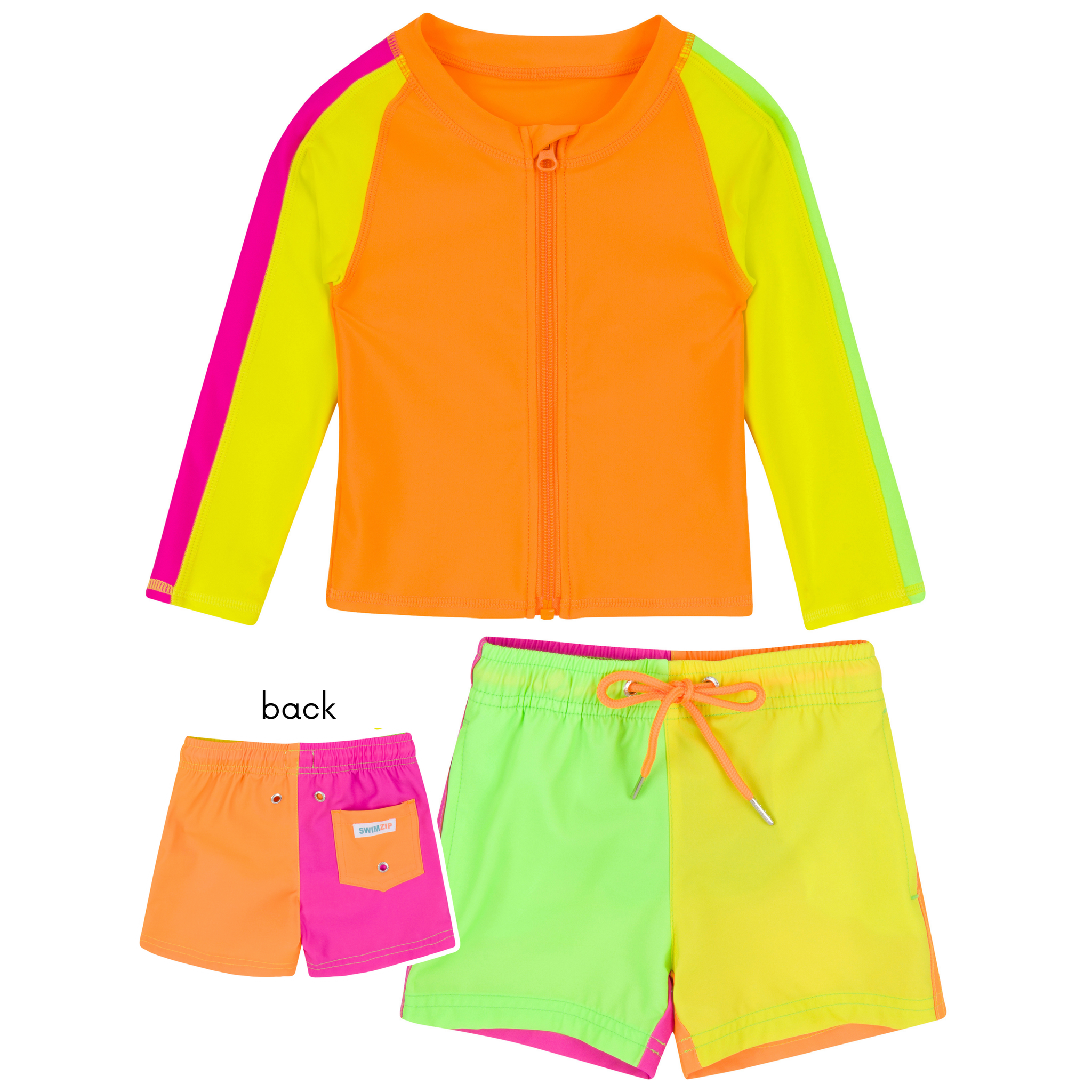 Boys Long Sleeve Zipper Rash Guard and Swim Trunk Set | 