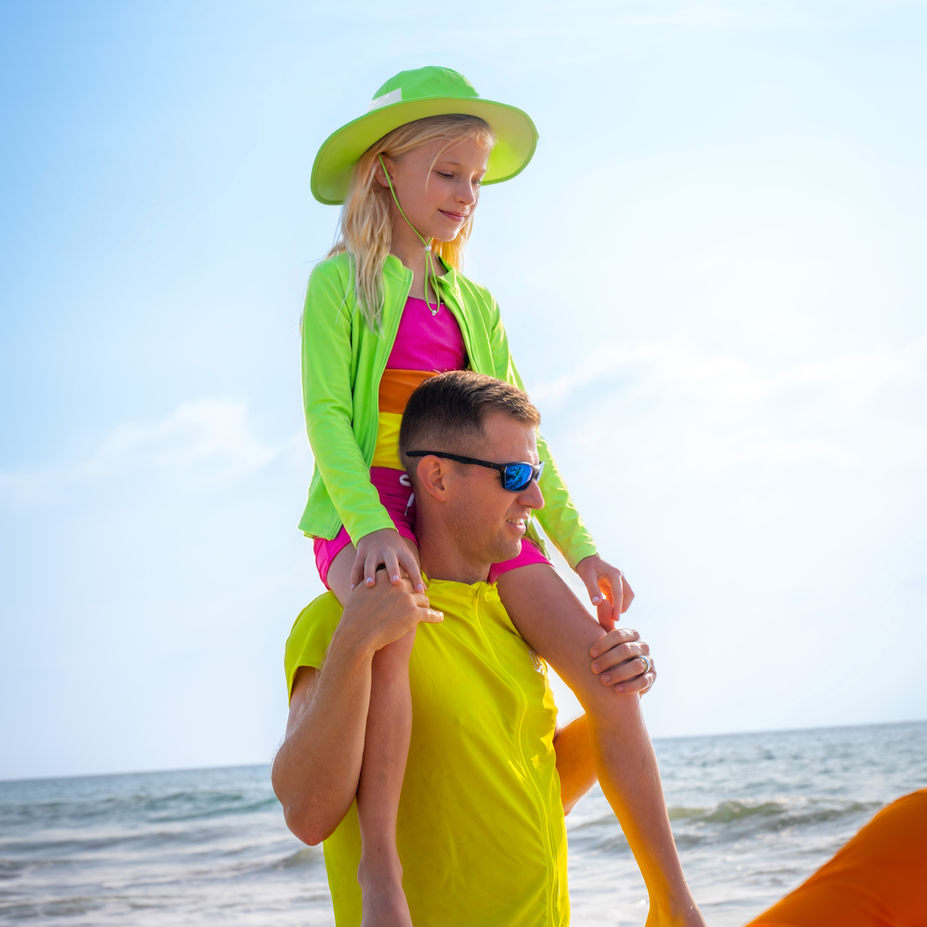 Kids Wide Brim Sun Hat "Fun Sun Day Play Hat" - Electric Green-SwimZip UPF 50+ Sun Protective Swimwear & UV Zipper Rash Guards-pos2
