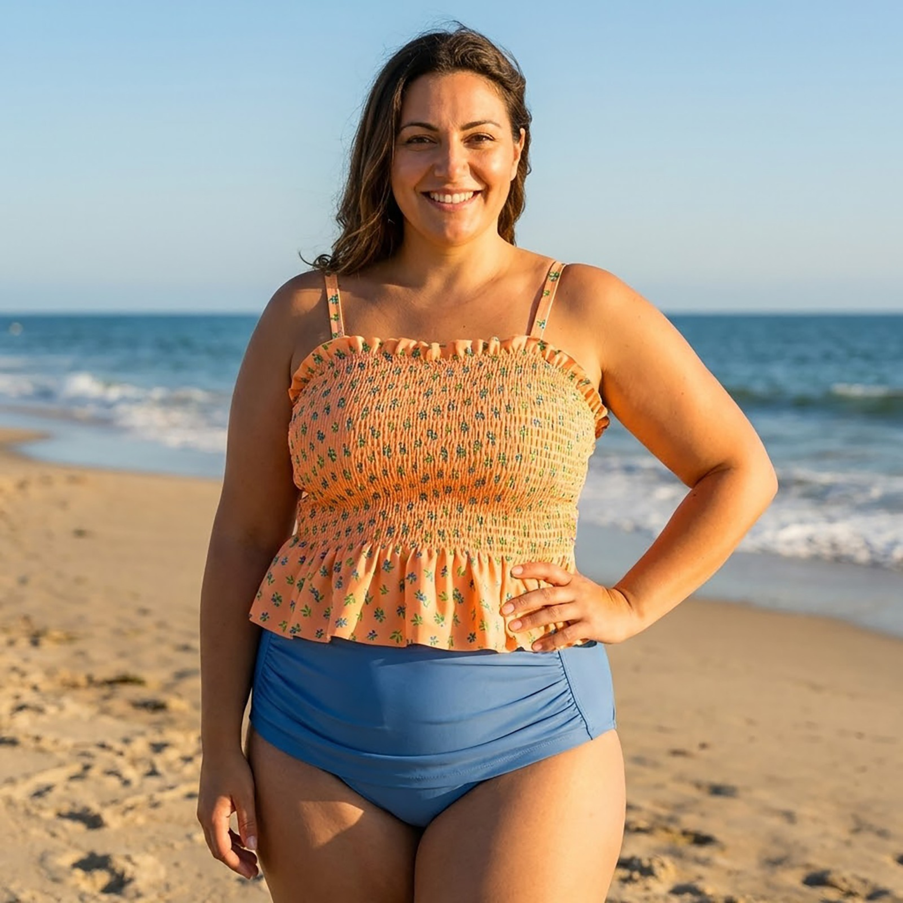 Women’s Smocked Tankini Top | “Berry Bliss"-SwimZip UPF 50+ Sun Protective Swimwear & UV Zipper Rash Guards-pos3
