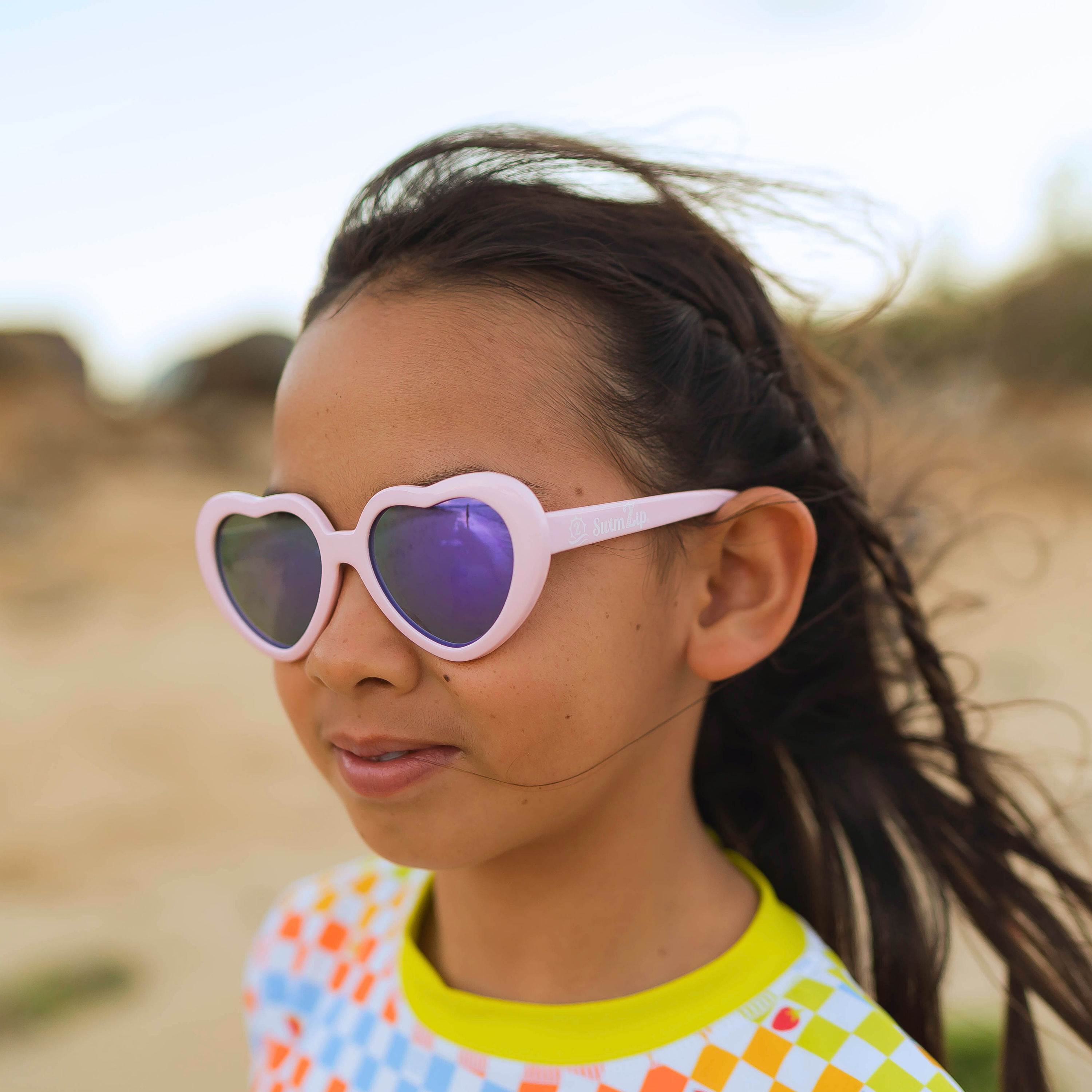 Kids Heart Sunglasses - Pink-SwimZip UPF 50+ Sun Protective Swimwear & UV Zipper Rash Guards-pos8