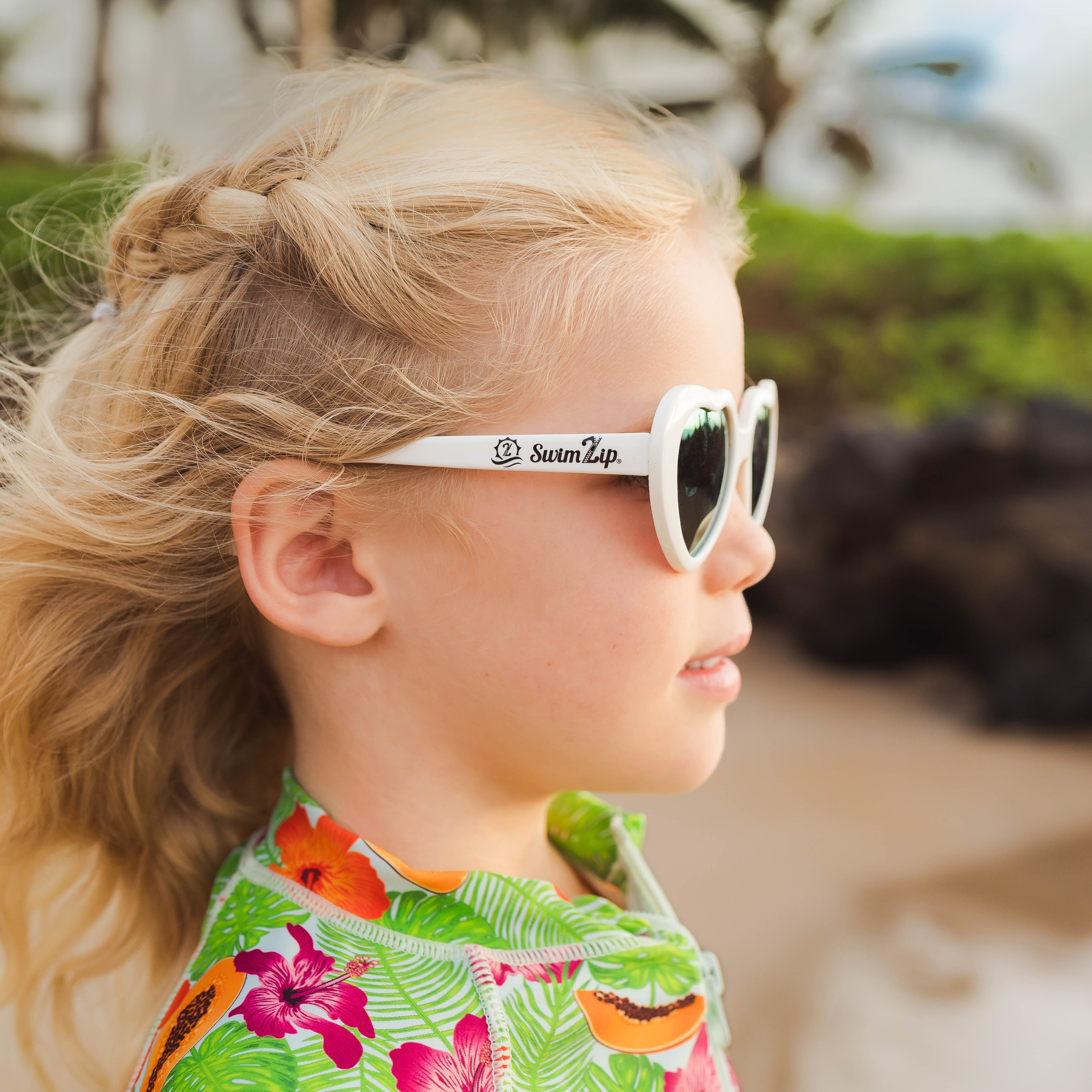 Kids Heart Sunglasses - White-SwimZip UPF 50+ Sun Protective Swimwear & UV Zipper Rash Guards-pos3