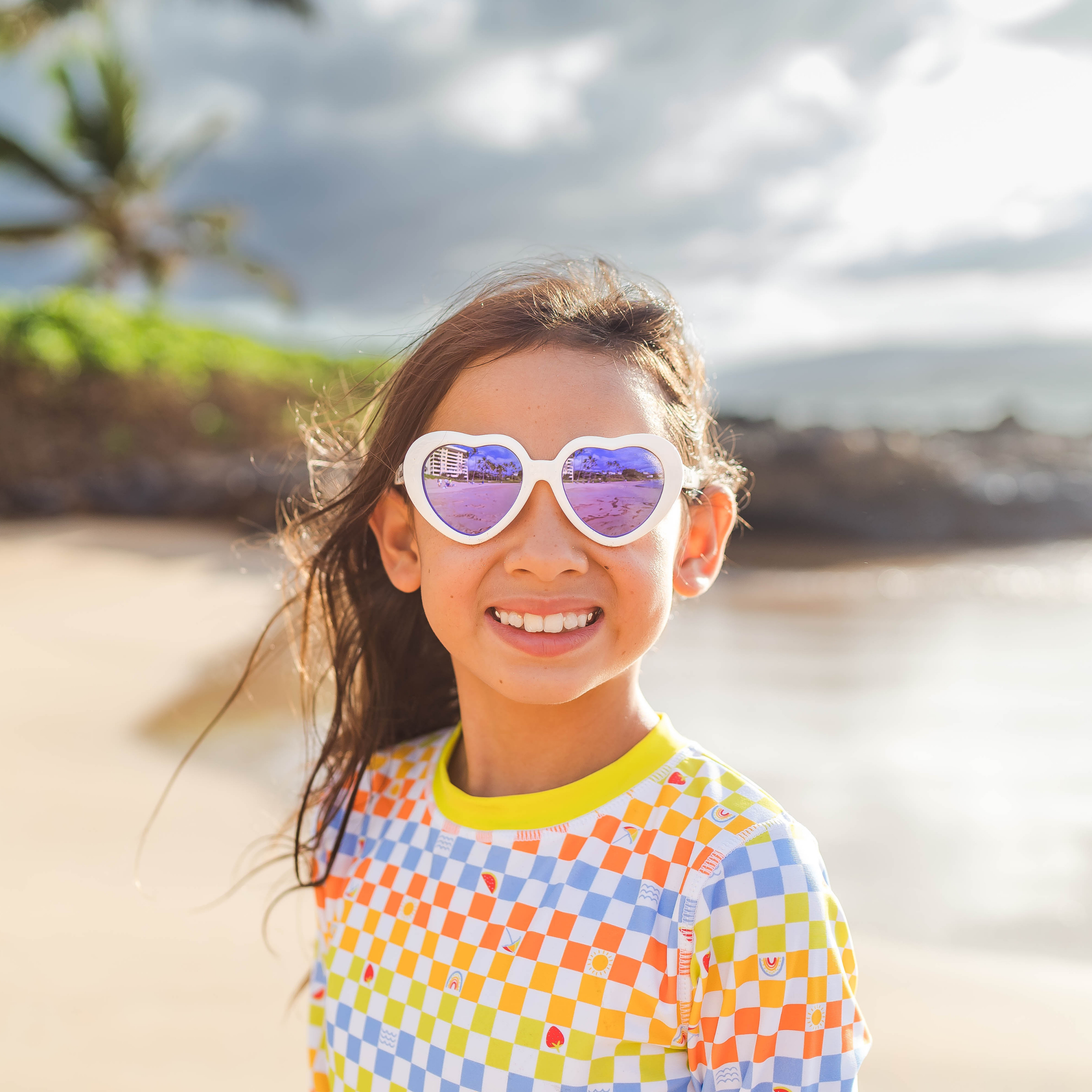 Kids Heart Sunglasses - White-SwimZip UPF 50+ Sun Protective Swimwear & UV Zipper Rash Guards-pos7
