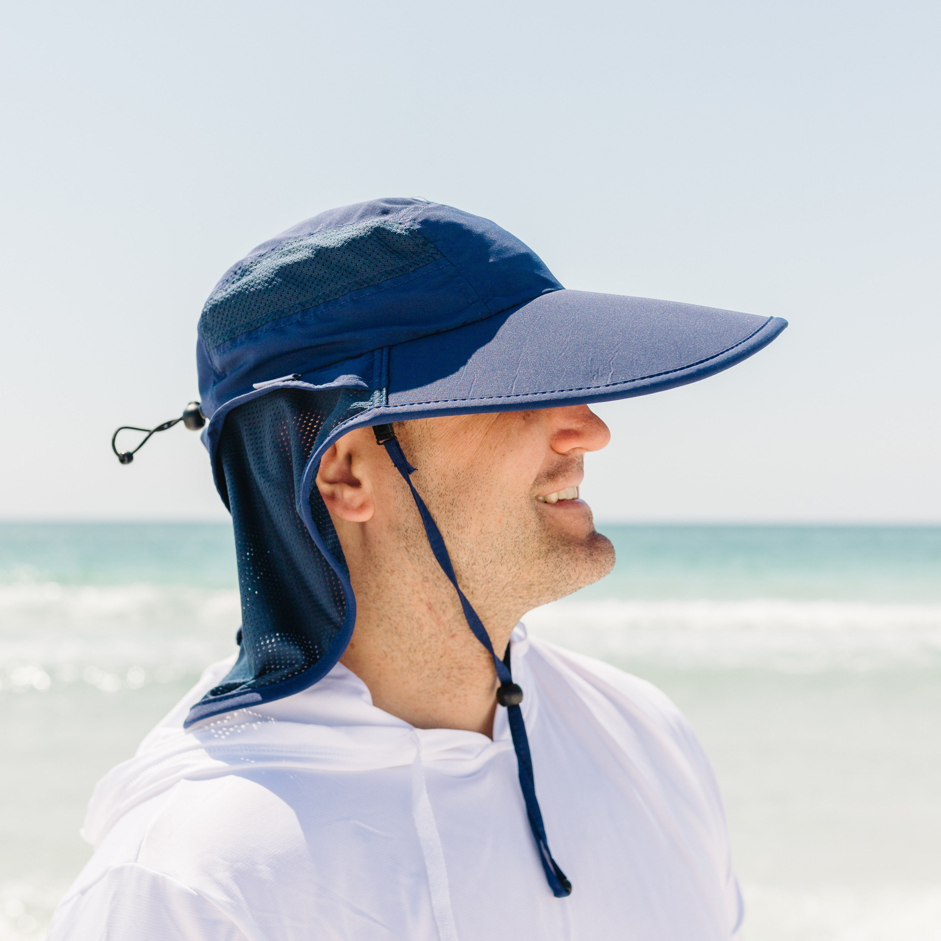 Adult Wide Brim + Flap Neck Sun Protective Adventure Hat | Navy-SwimZip UPF 50+ Sun Protective Swimwear & UV Zipper Rash Guards-pos11